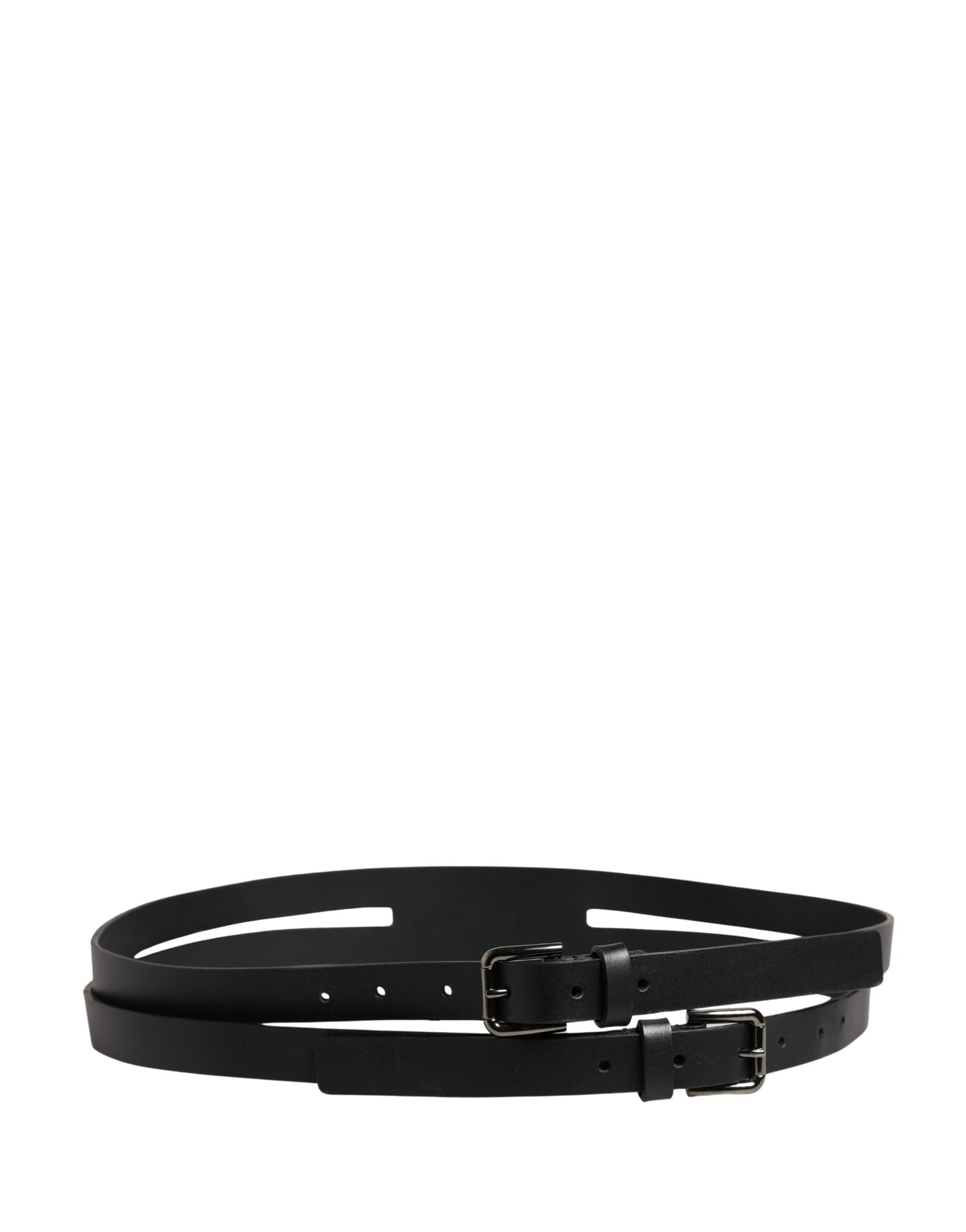 Dolce & Gabbana Black Double Strap Leather Silver Buckle Belt Curated Luxury Accessories by Orvyn