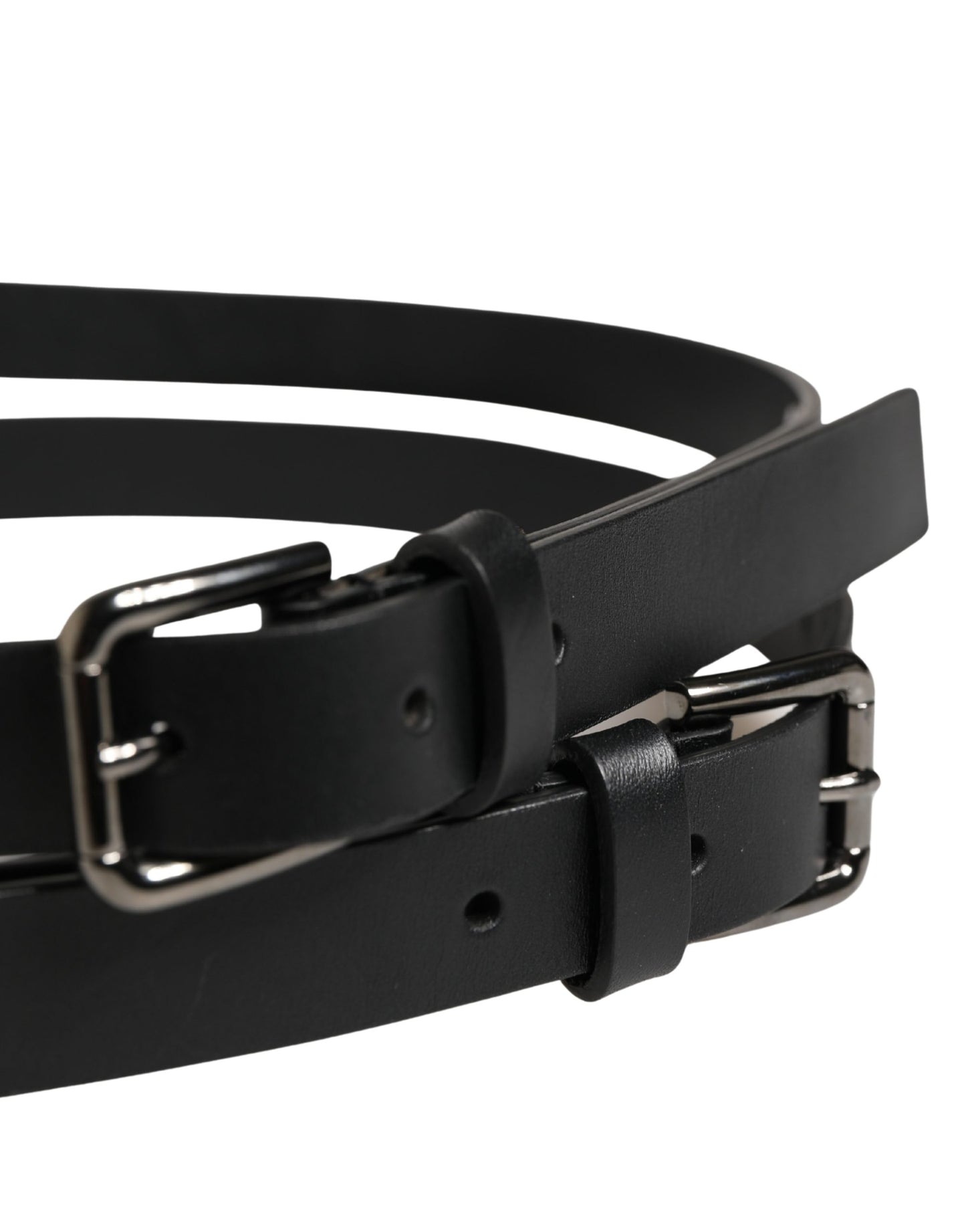 Dolce & Gabbana Black Double Strap Leather Silver Buckle Belt Curated Luxury Accessories by Orvyn