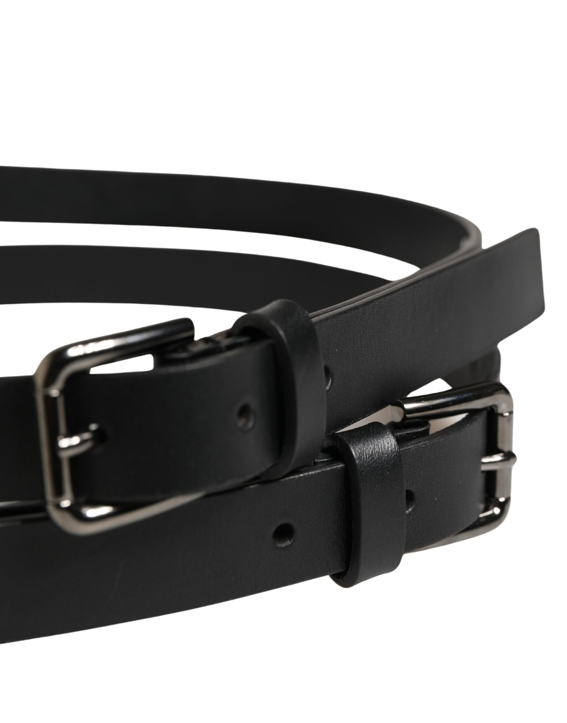 Dolce & Gabbana Black Double Strap Leather Silver Buckle Belt Curated Luxury Accessories by Orvyn
