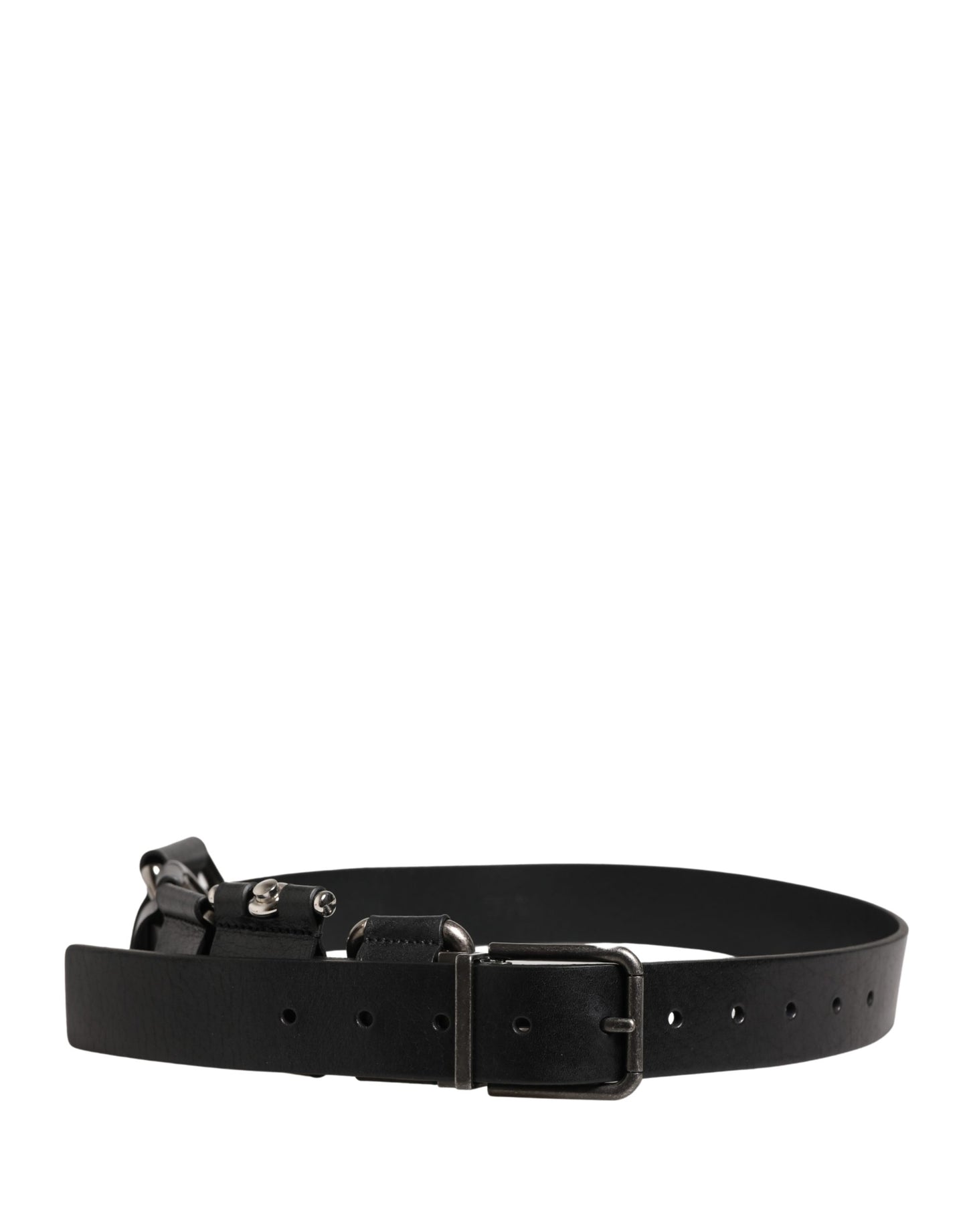 Dolce & Gabbana Black Calf Leather Silver Metal Buckle Belt Curated Luxury Accessories by Orvyn