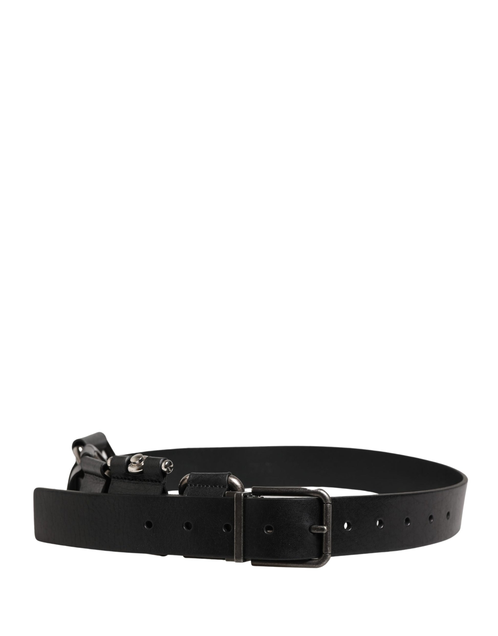Dolce & Gabbana Black Calf Leather Silver Metal Buckle Belt Curated Luxury Accessories by Orvyn