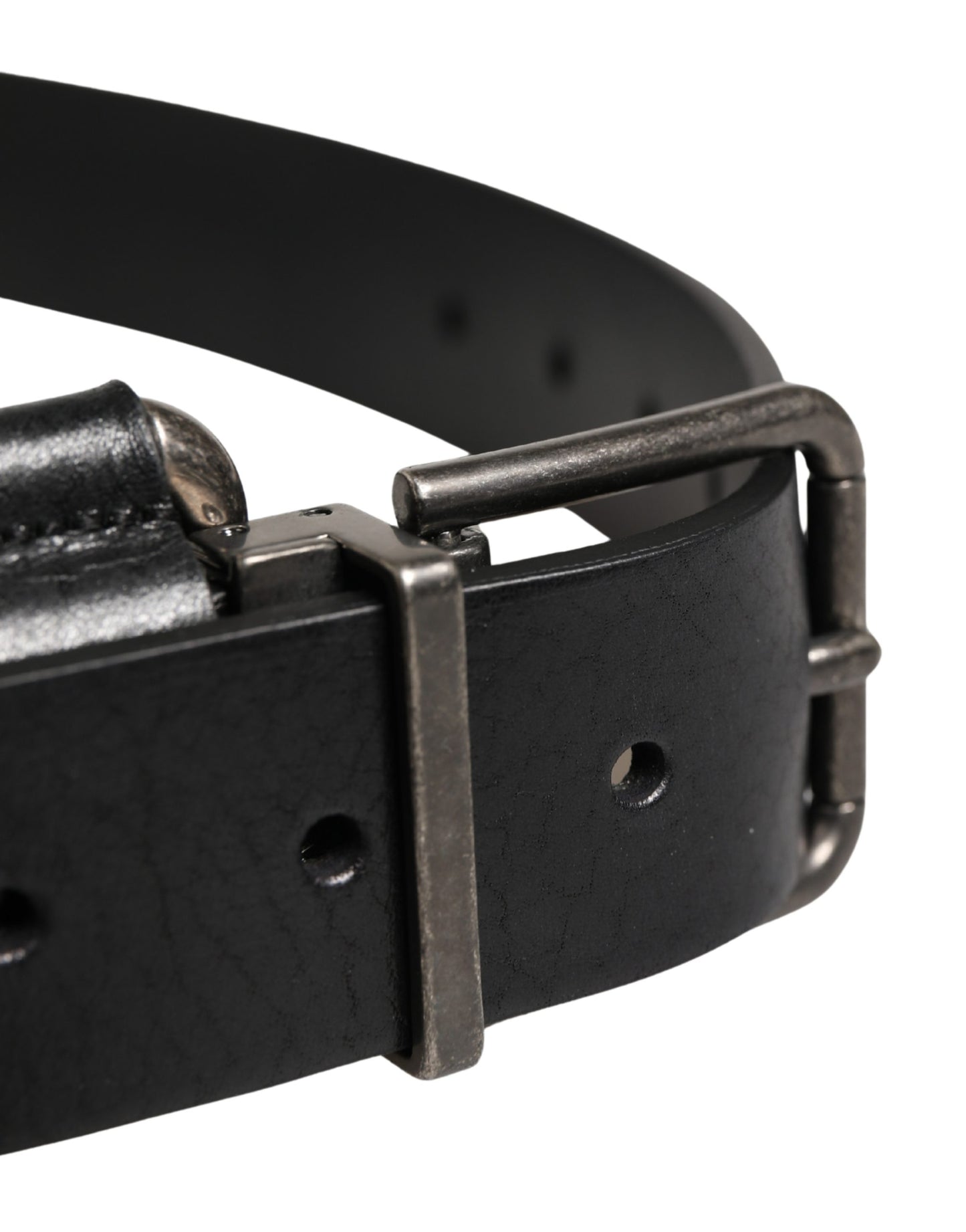 Dolce & Gabbana Black Calf Leather Silver Metal Buckle Belt Curated Luxury Accessories by Orvyn