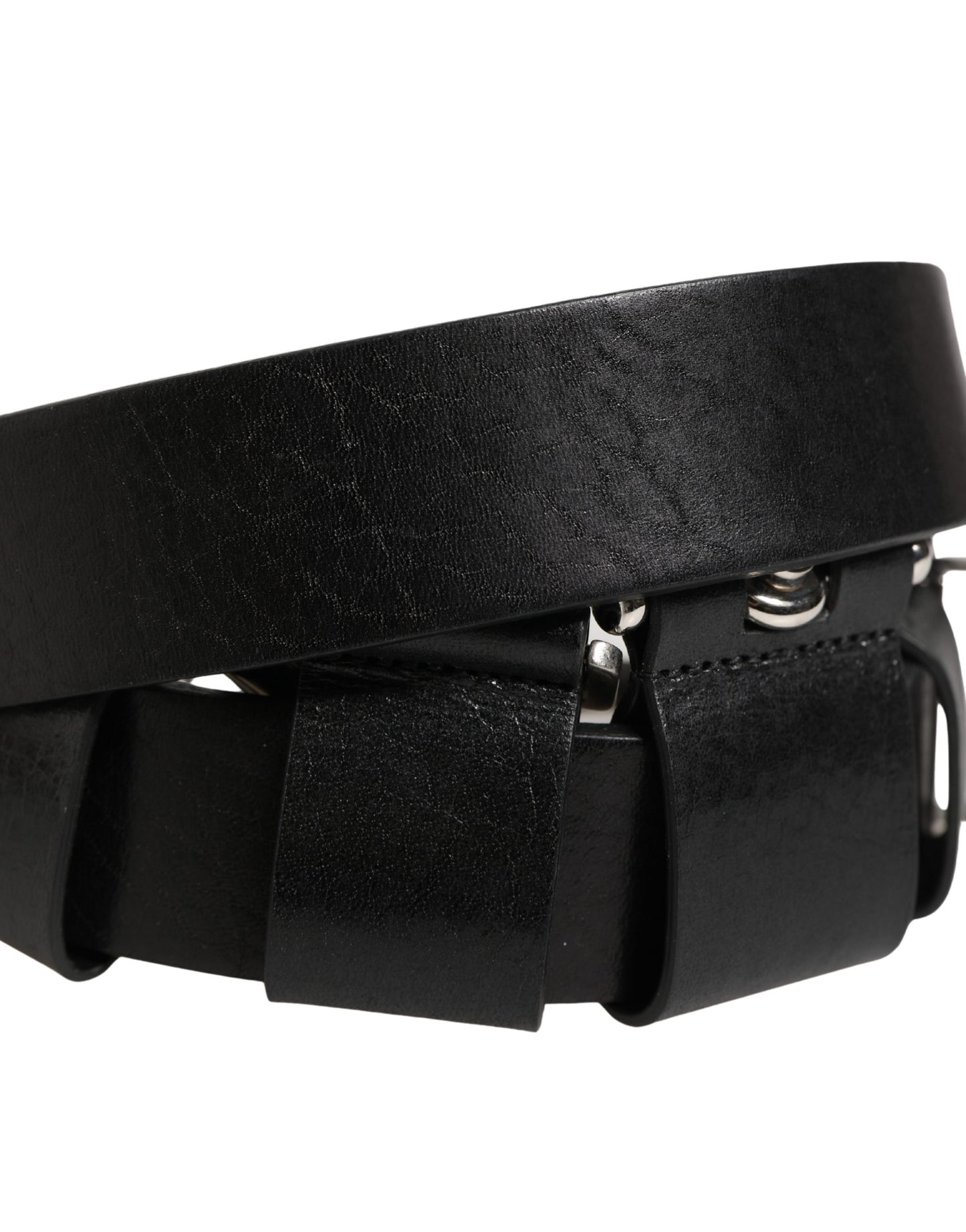 Dolce & Gabbana Black Calf Leather Silver Metal Buckle Belt Curated Luxury Accessories by Orvyn