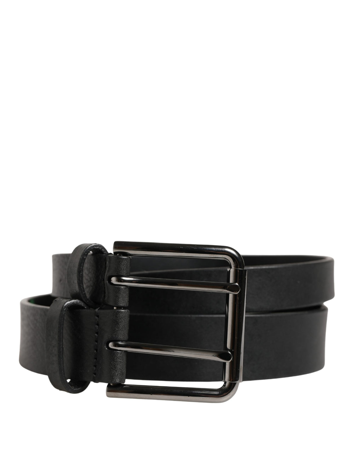 Dolce & Gabbana Black Double Strap Leather Silver Buckle Belt schwarz