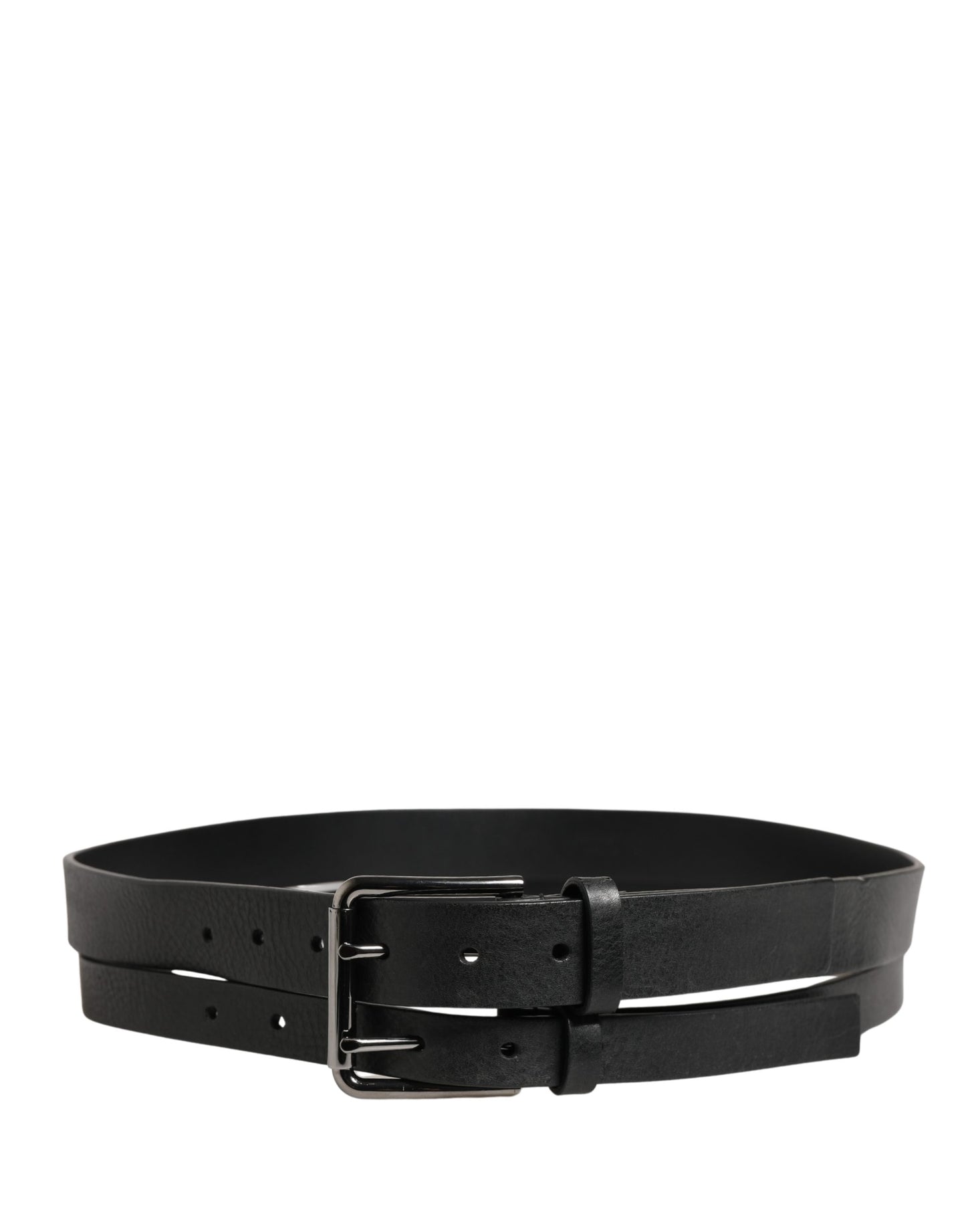Dolce & Gabbana Black Double Strap Leather Silver Buckle Belt Curated Luxury Accessories by Orvyn