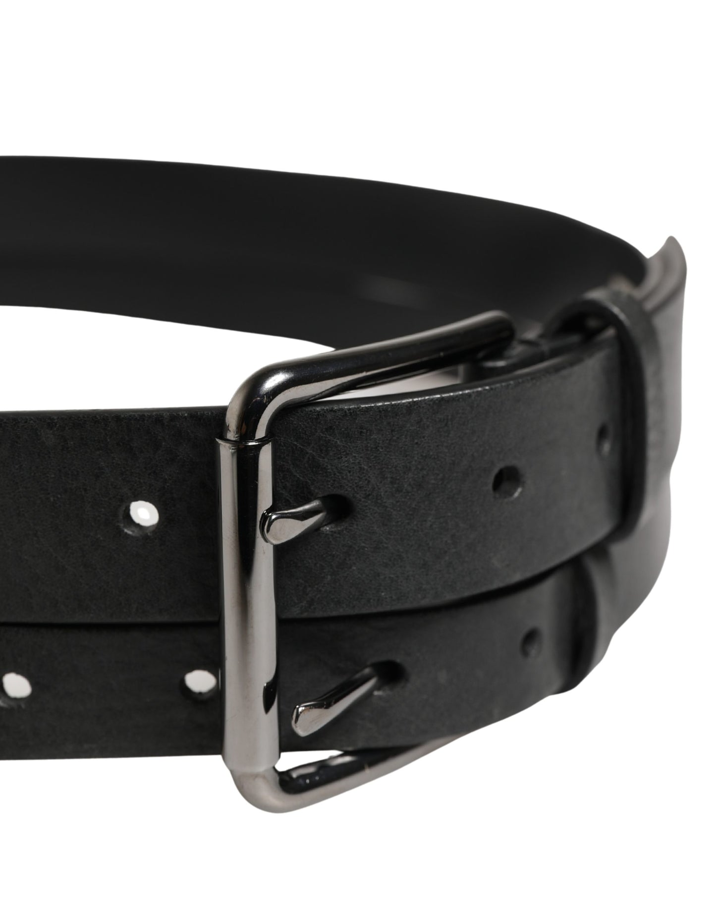Dolce & Gabbana Black Double Strap Leather Silver Buckle Belt Curated Luxury Accessories by Orvyn