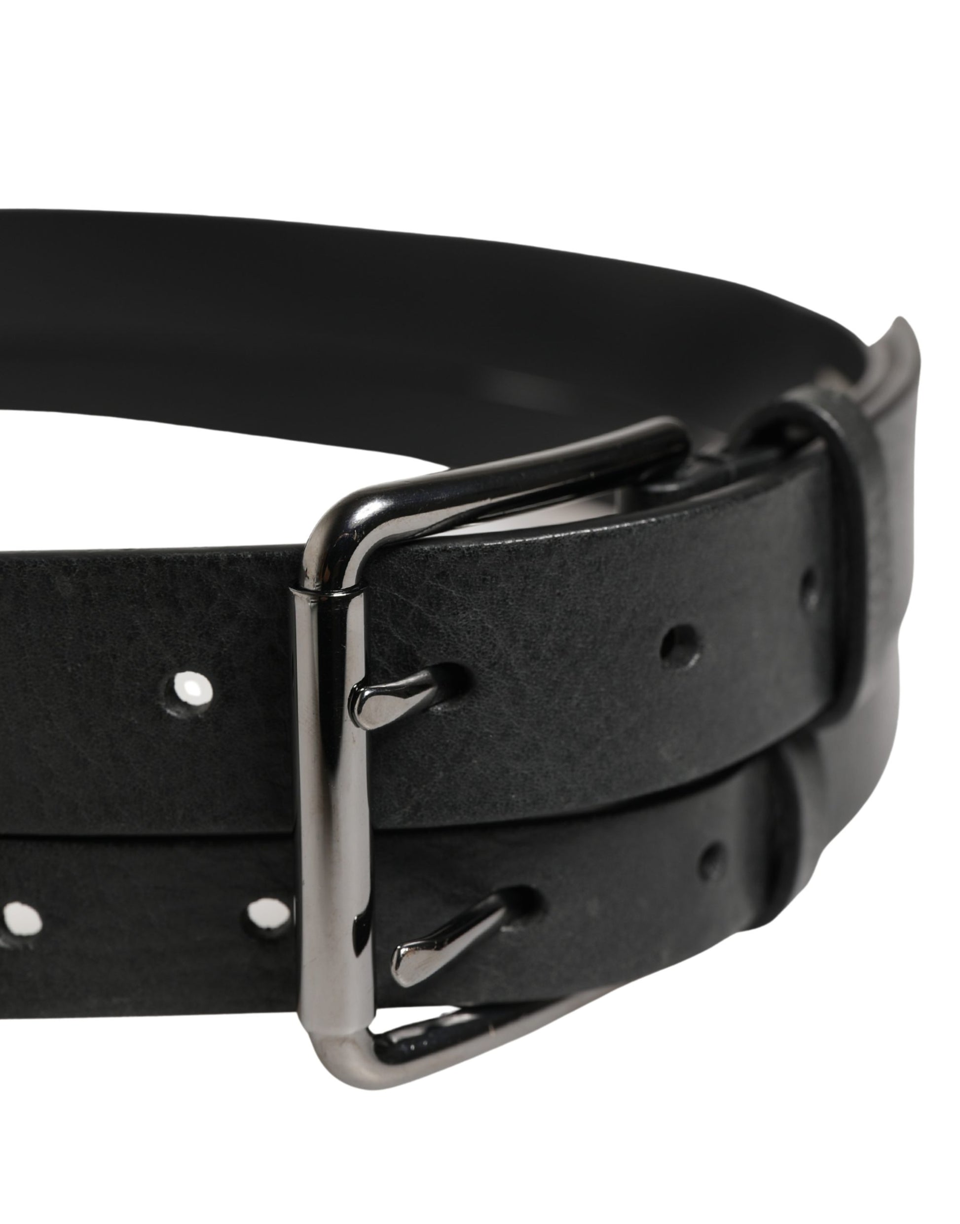 Dolce & Gabbana Black Double Strap Leather Silver Buckle Belt Curated Luxury Accessories by Orvyn