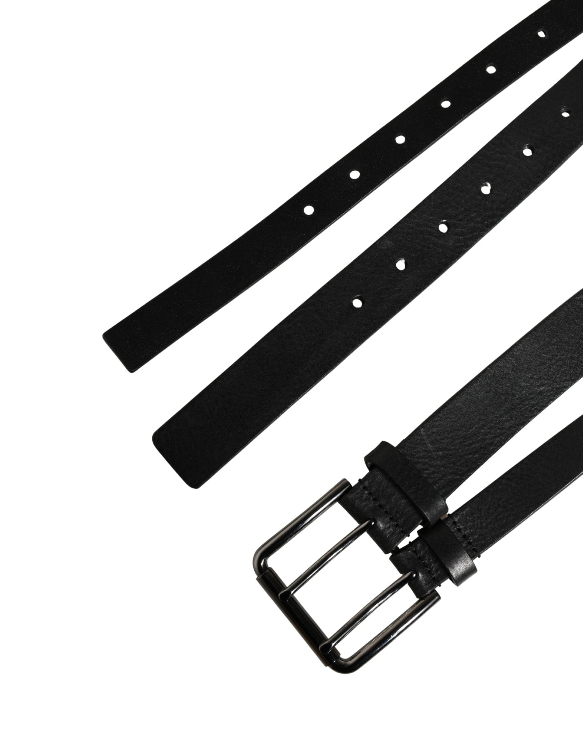 Dolce & Gabbana Black Double Strap Leather Silver Buckle Belt Curated Luxury Accessories by Orvyn