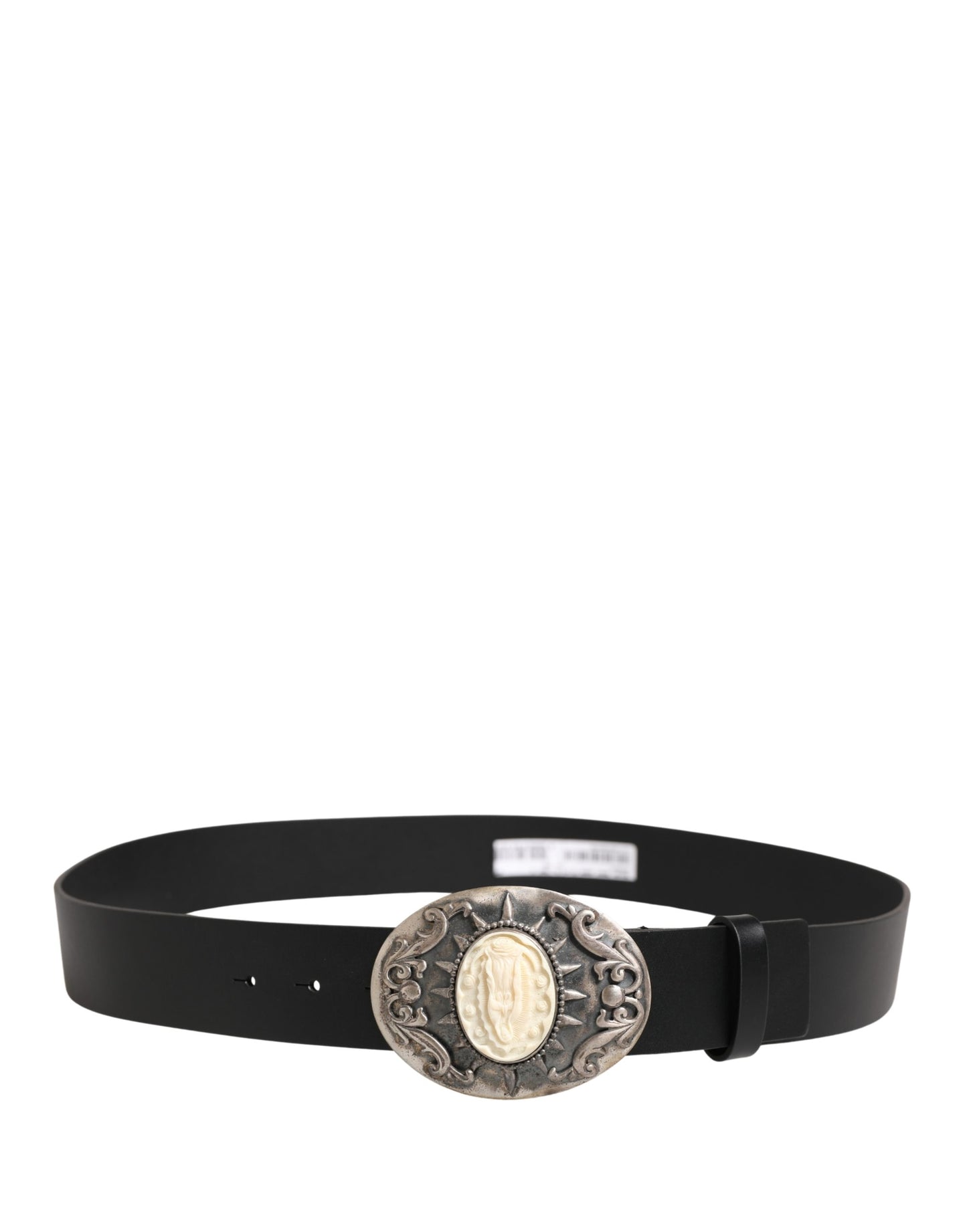 Dolce & Gabbana Black Calf Leather Ornate Metal Buckle Belt Curated Luxury Accessories by Orvyn