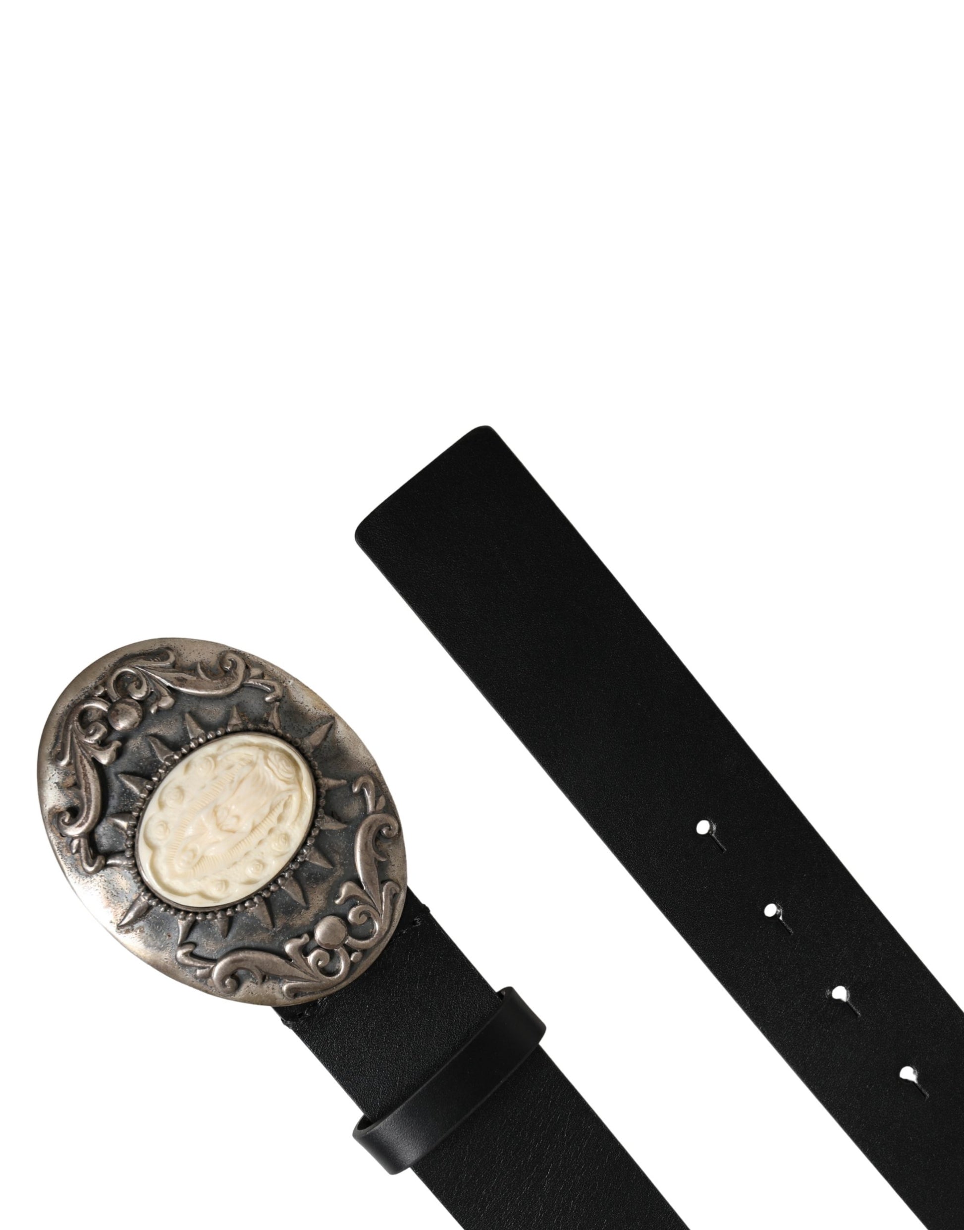 Dolce & Gabbana Black Calf Leather Ornate Metal Buckle Belt Curated Luxury Accessories by Orvyn