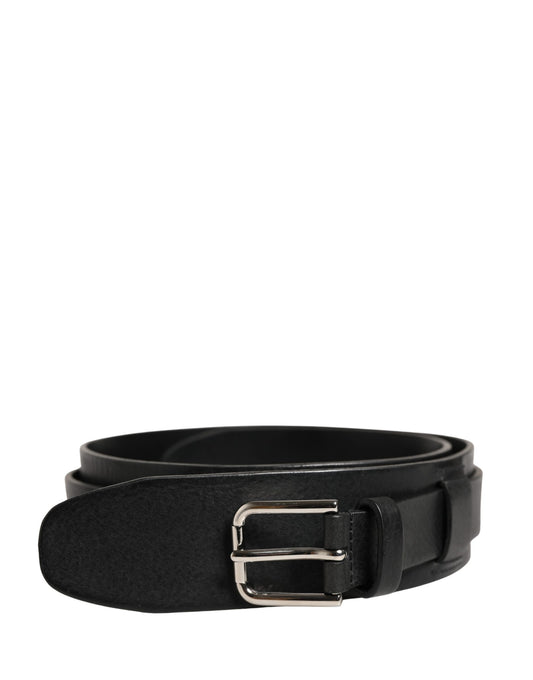 Dolce & Gabbana Men Black Classic Leather Metal Buckle Belt Curated Luxury Accessories by Orvyn