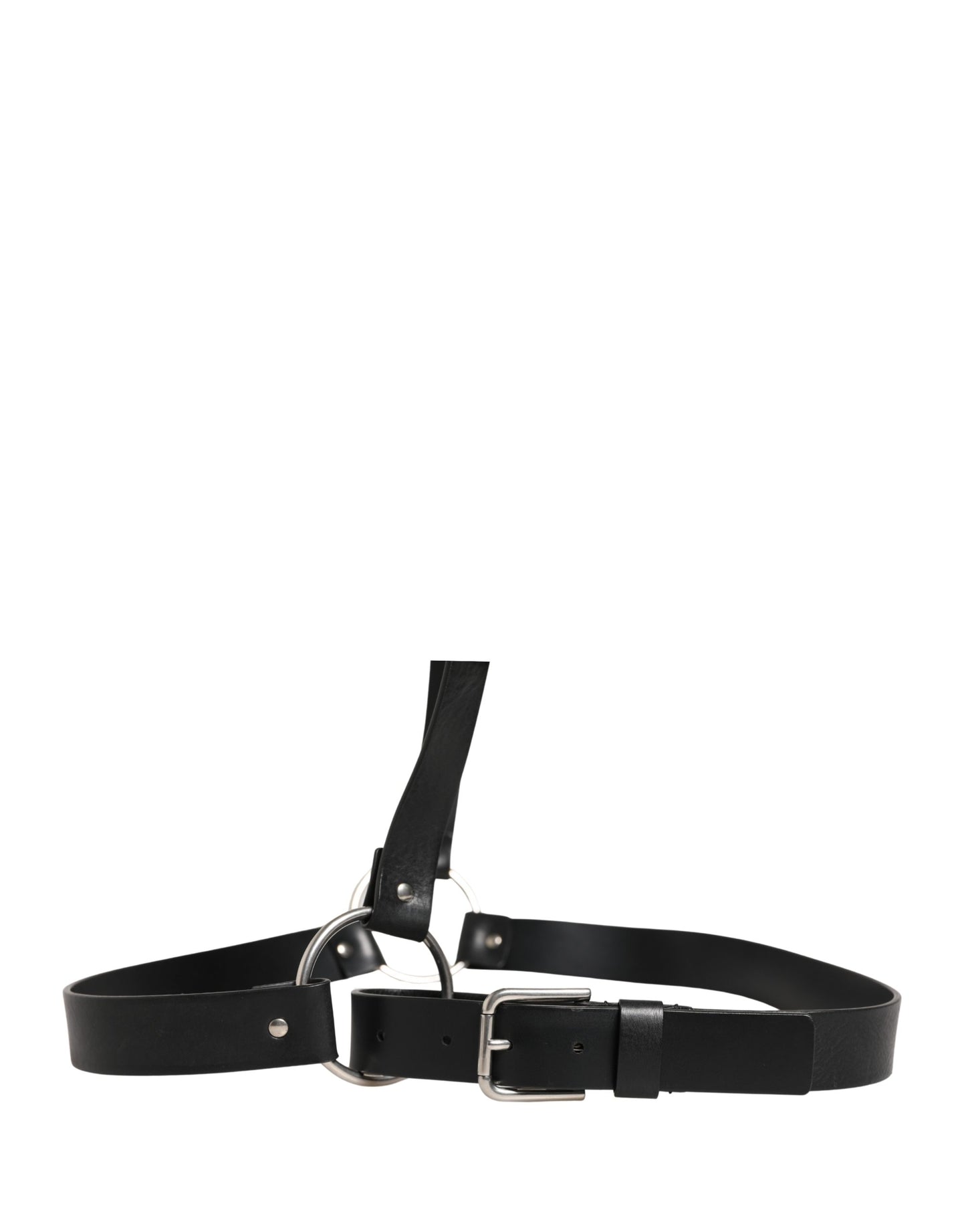 Dolce & Gabbana Black Double Strap Leather Silver Buckle Belt Curated Luxury Accessories by Orvyn