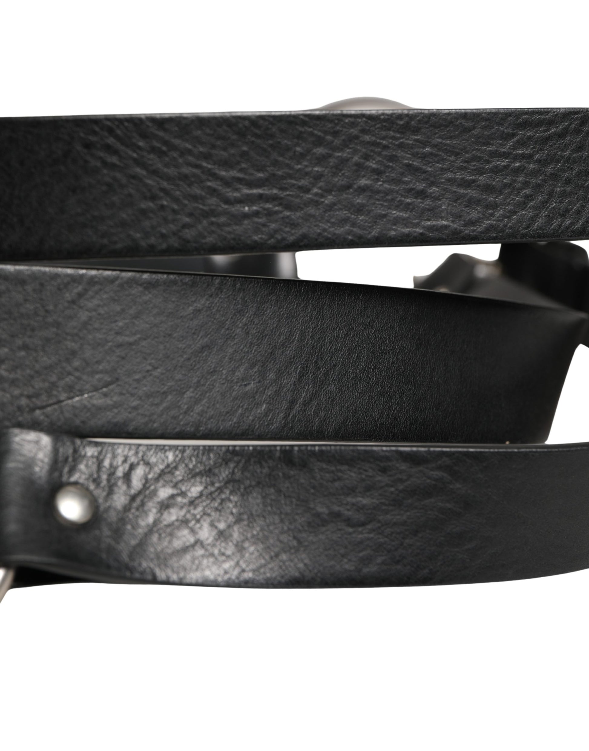Dolce & Gabbana Black Double Strap Leather Silver Buckle Belt Curated Luxury Accessories by Orvyn