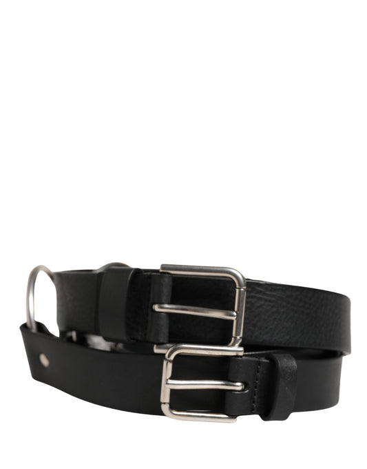 Dolce & Gabbana Black Double Strap Leather Silver Buckle Belt Curated Luxury Accessories by Orvyn