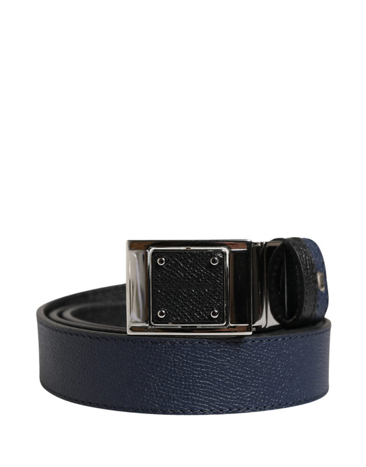 Dolce & Gabbana Men Blue Calfskin Leather Square Buckle Belt Curated Luxury Accessories by Orvyn