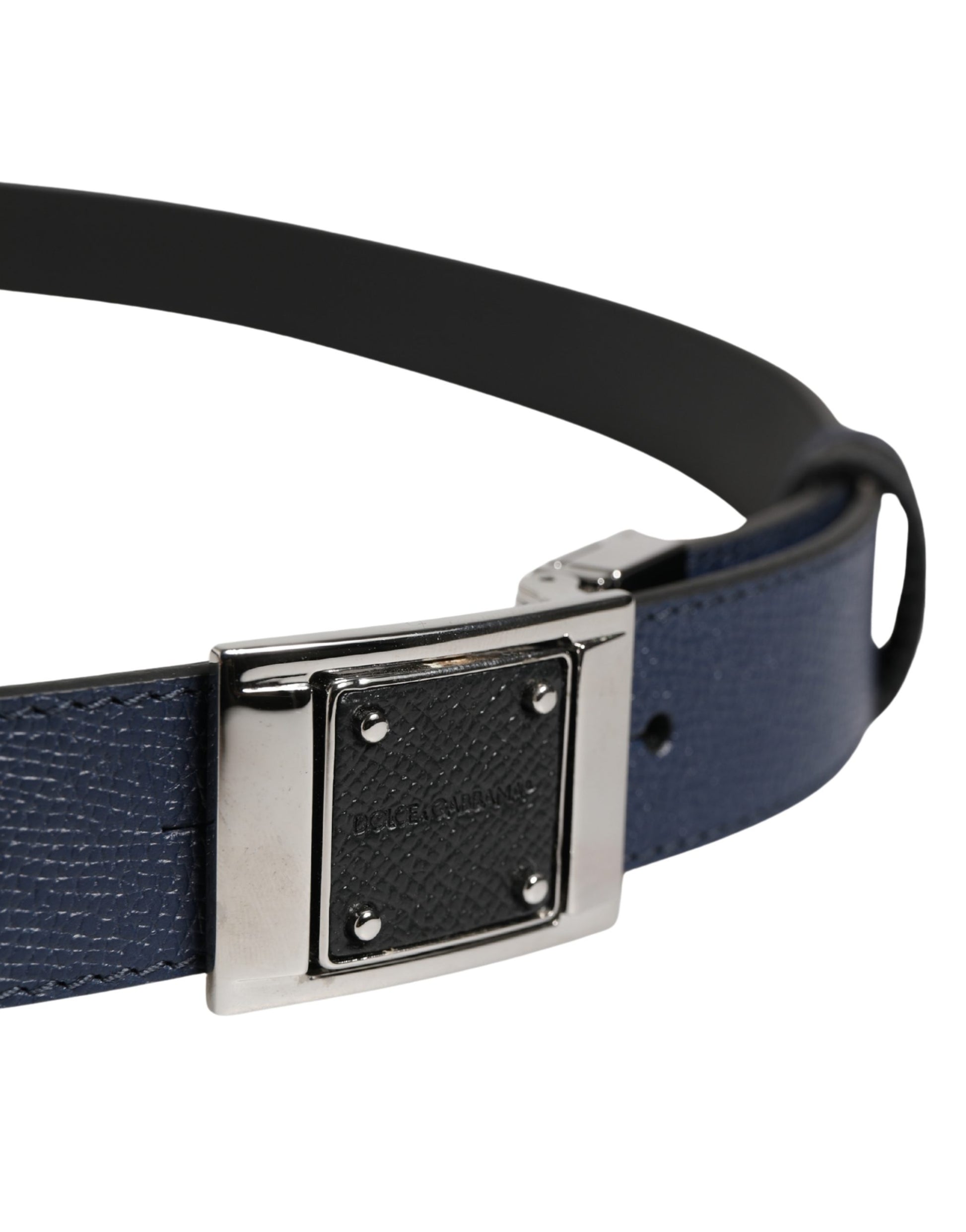 Dolce & Gabbana Men Blue Calfskin Leather Square Buckle Belt Curated Luxury Accessories by Orvyn