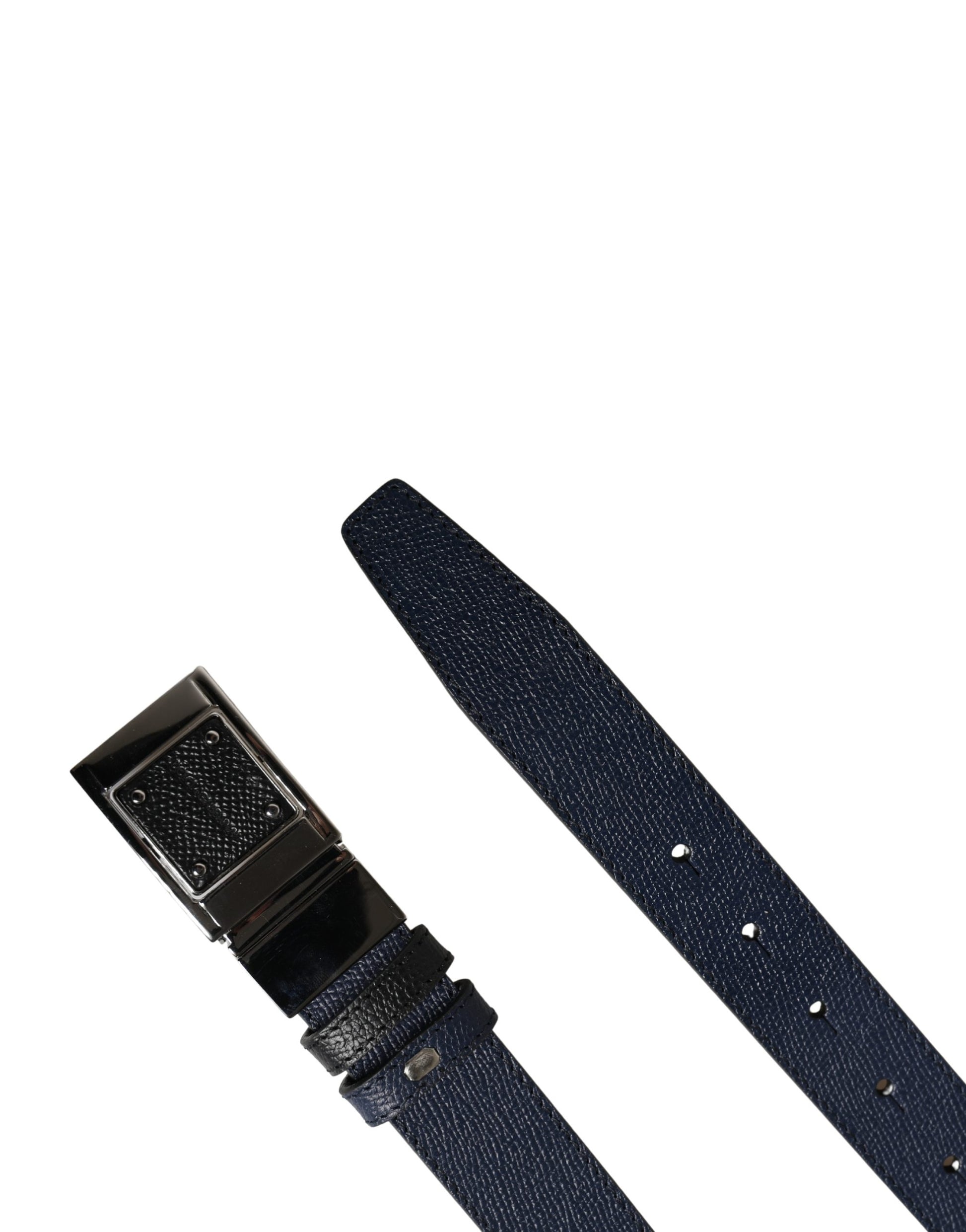 Dolce & Gabbana Men Blue Calfskin Leather Square Buckle Belt Curated Luxury Accessories by Orvyn