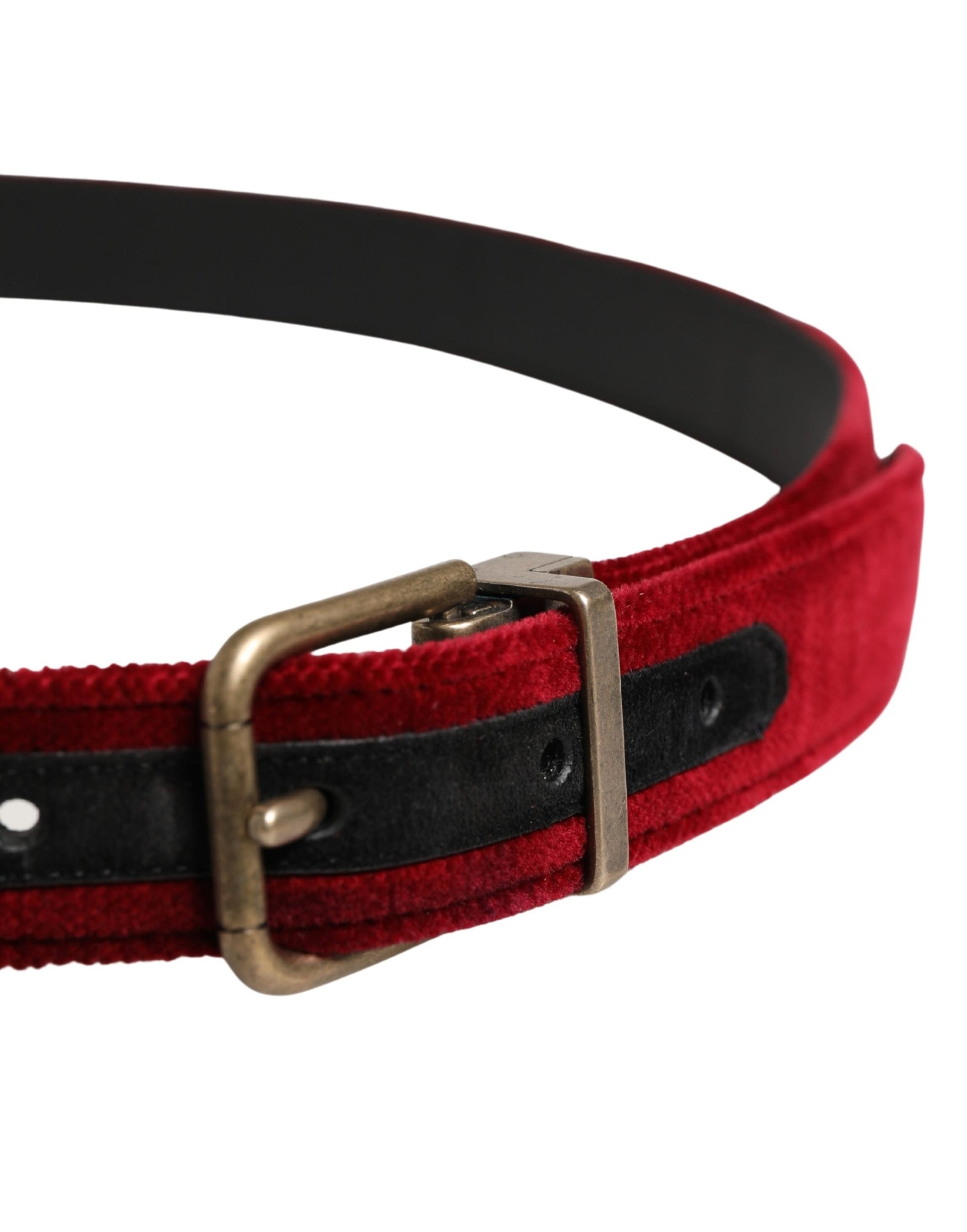 Dolce & Gabbana Men Burgundy Velvet Cotton Metal Buckle Belt Curated Luxury Accessories by Orvyn