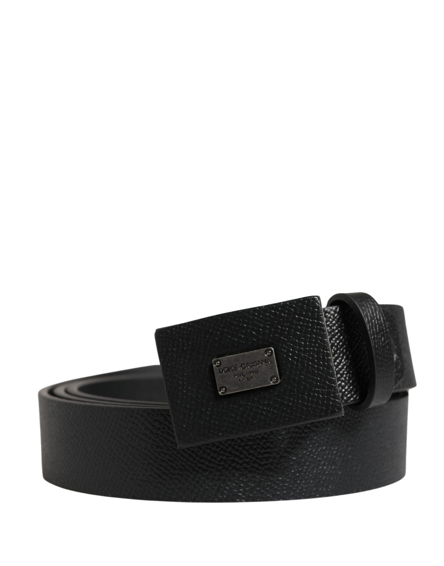 Dolce & Gabbana Men Black Calfskin Leather Square Buckle Belt Curated Luxury Accessories by Orvyn