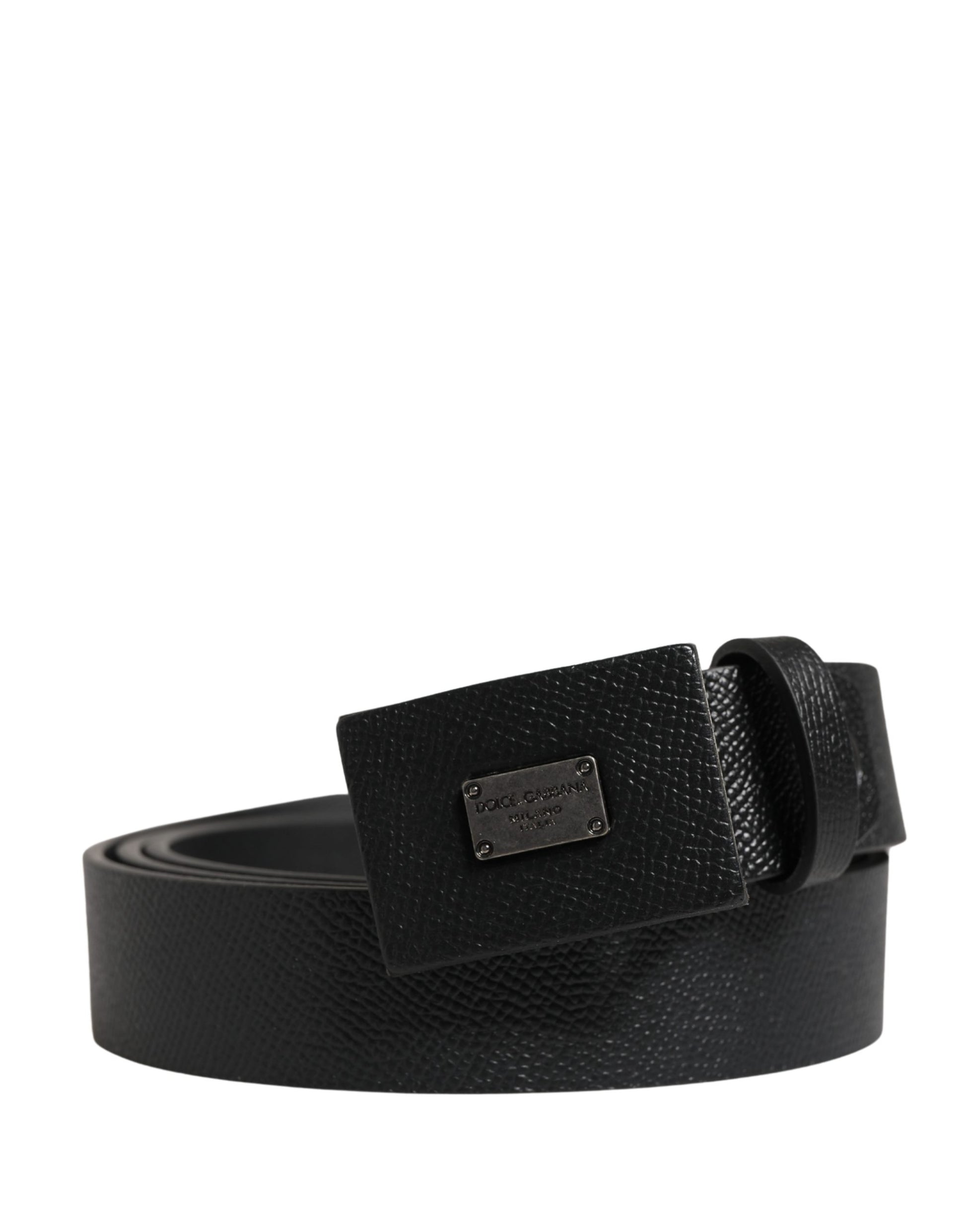 Dolce & Gabbana Men Black Calfskin Leather Square Buckle Belt Curated Luxury Accessories by Orvyn