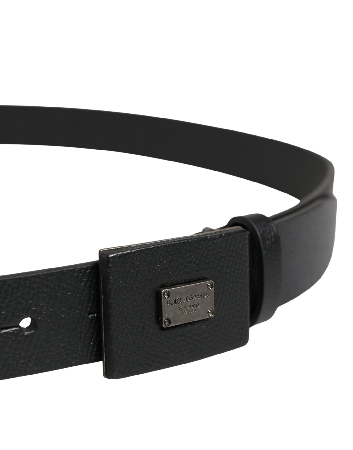 Dolce & Gabbana Men Black Calfskin Leather Square Buckle Belt Curated Luxury Accessories by Orvyn