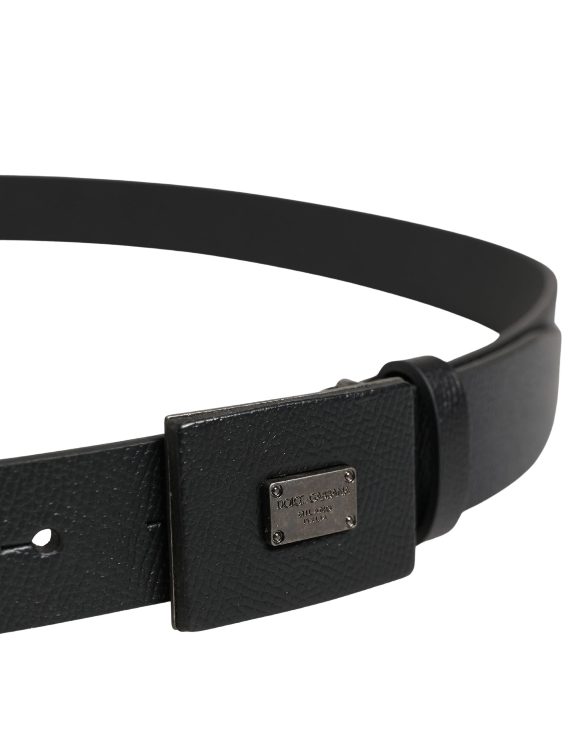 Dolce & Gabbana Men Black Calfskin Leather Square Buckle Belt Curated Luxury Accessories by Orvyn