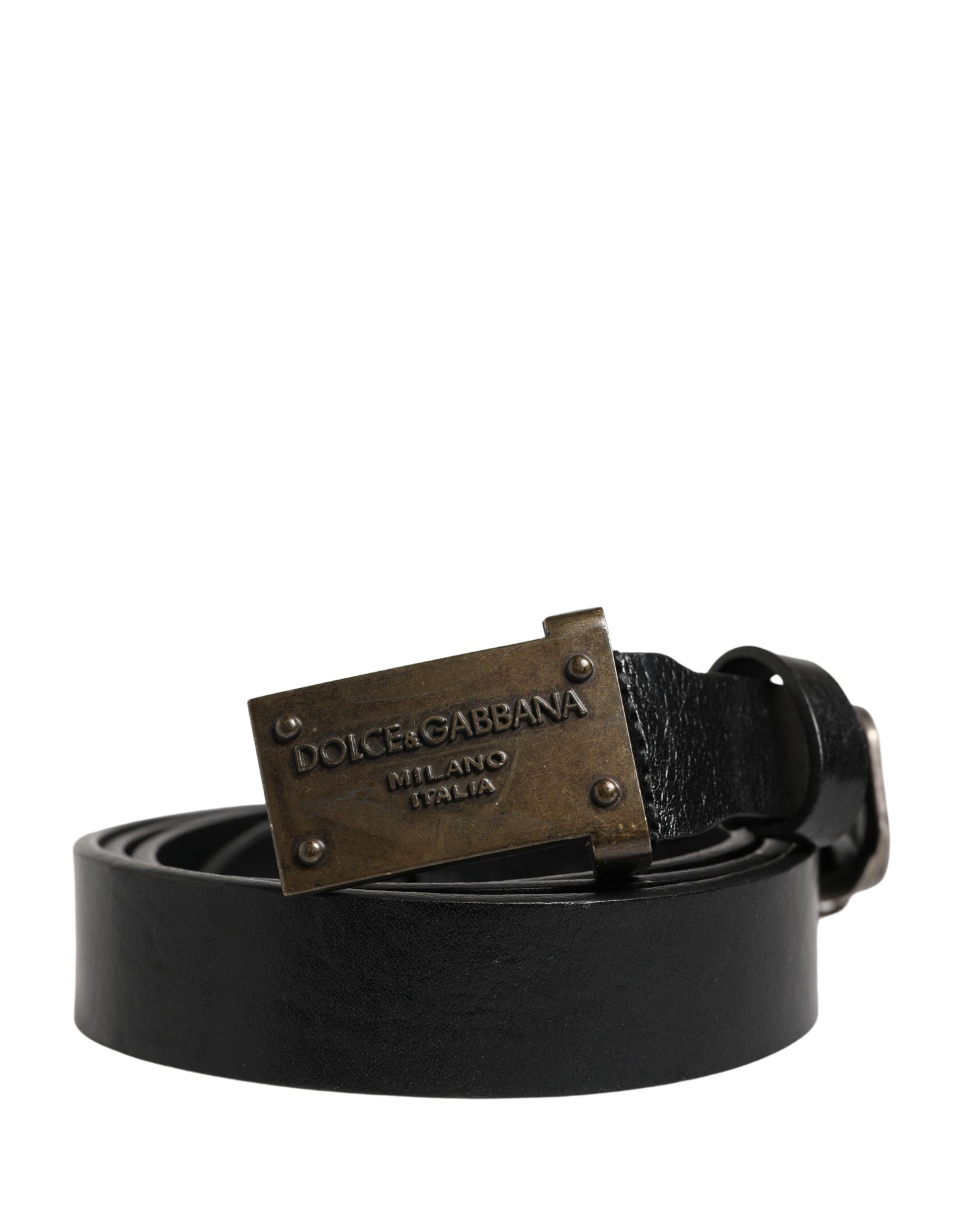 Dolce & Gabbana Men Black Classic Leather Logo Buckle Belt Curated Luxury Accessories by Orvyn