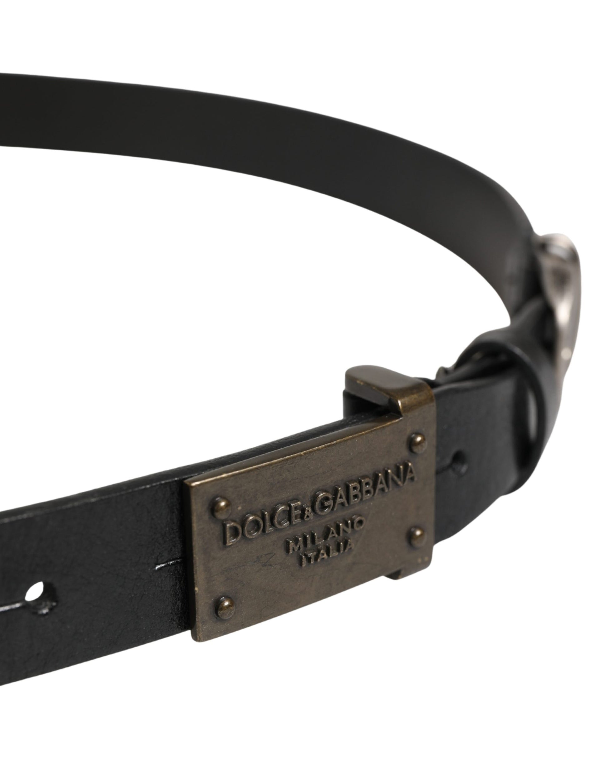 Dolce & Gabbana Men Black Classic Leather Logo Buckle Belt Curated Luxury Accessories by Orvyn