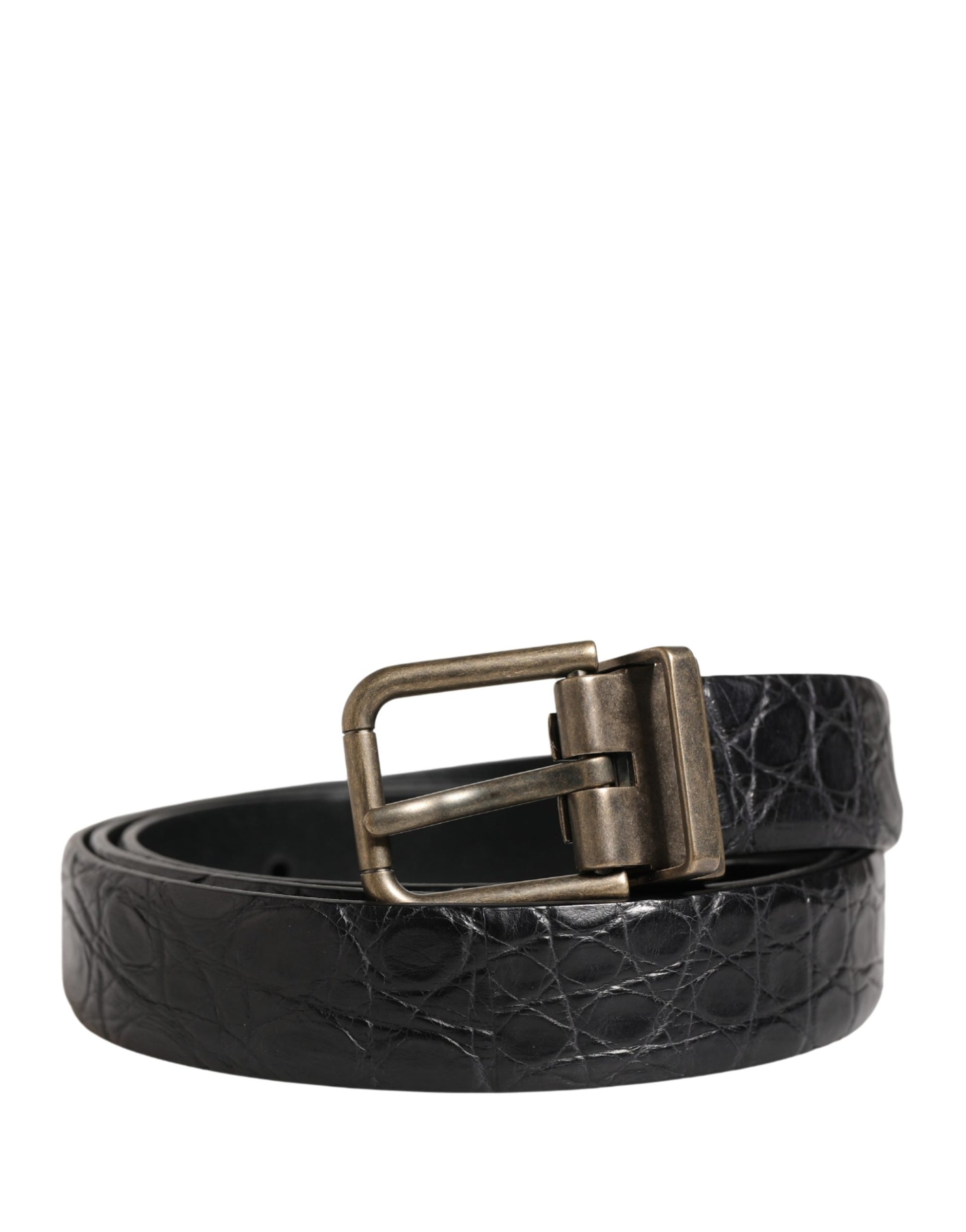 Dolce & Gabbana Men Black Exotic Leather Metal Buckle Belt Curated Luxury Accessories by Orvyn