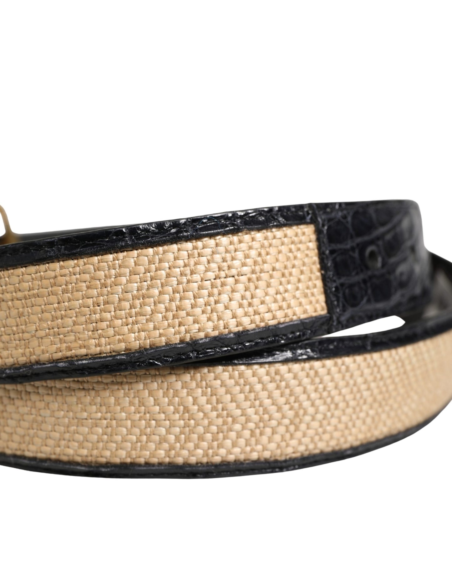 Dolce & Gabbana Men Beige Braided Leather Metal Buckle Belt Curated Luxury Accessories by Orvyn