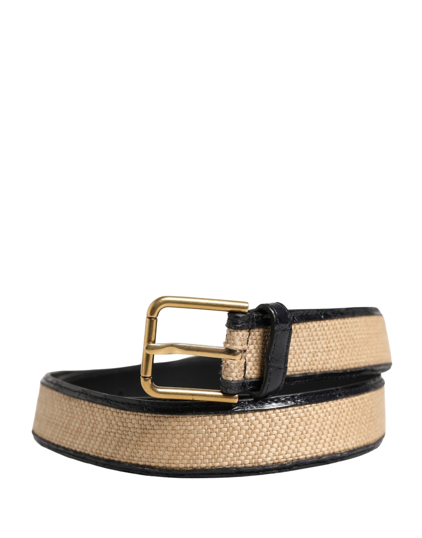 Dolce & Gabbana Men Beige Braided Leather Metal Buckle Belt Curated Luxury Accessories by Orvyn