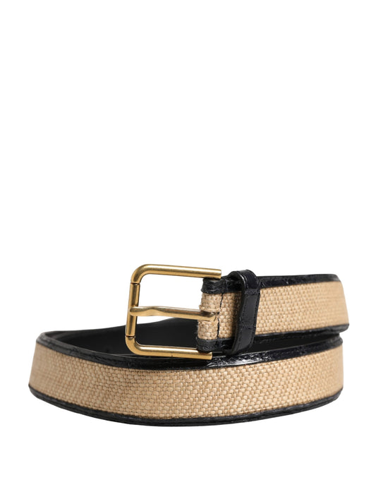 Dolce & Gabbana Men Beige Braided Leather Metal Buckle Belt Curated Luxury Accessories by Orvyn