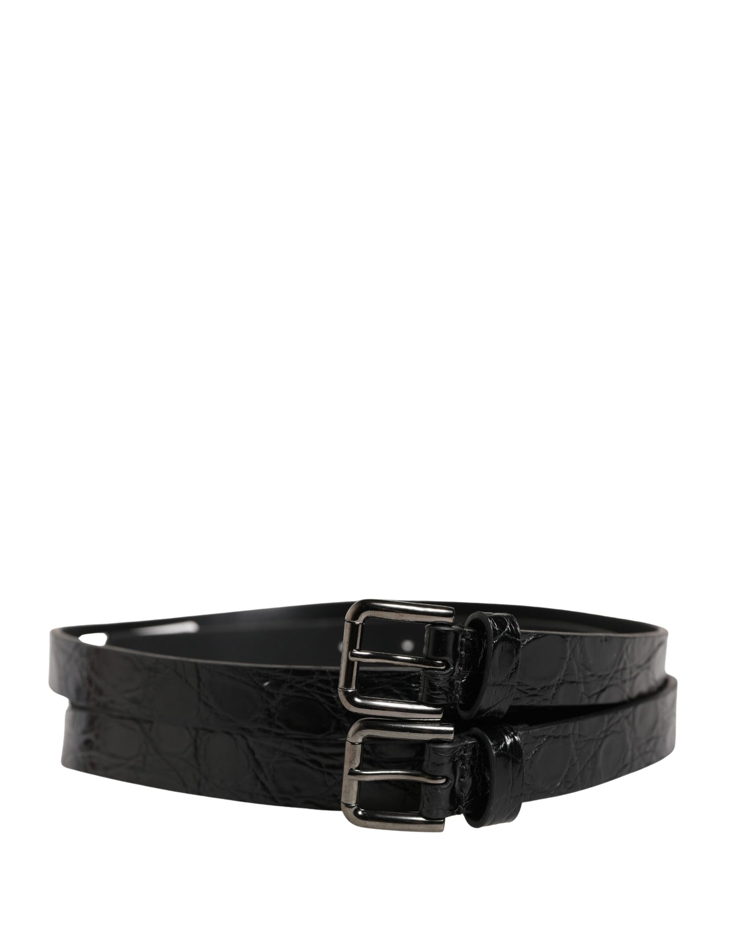 Dolce & Gabbana Black Double Strap Leather Silver Buckle Belt Curated Luxury Accessories by Orvyn