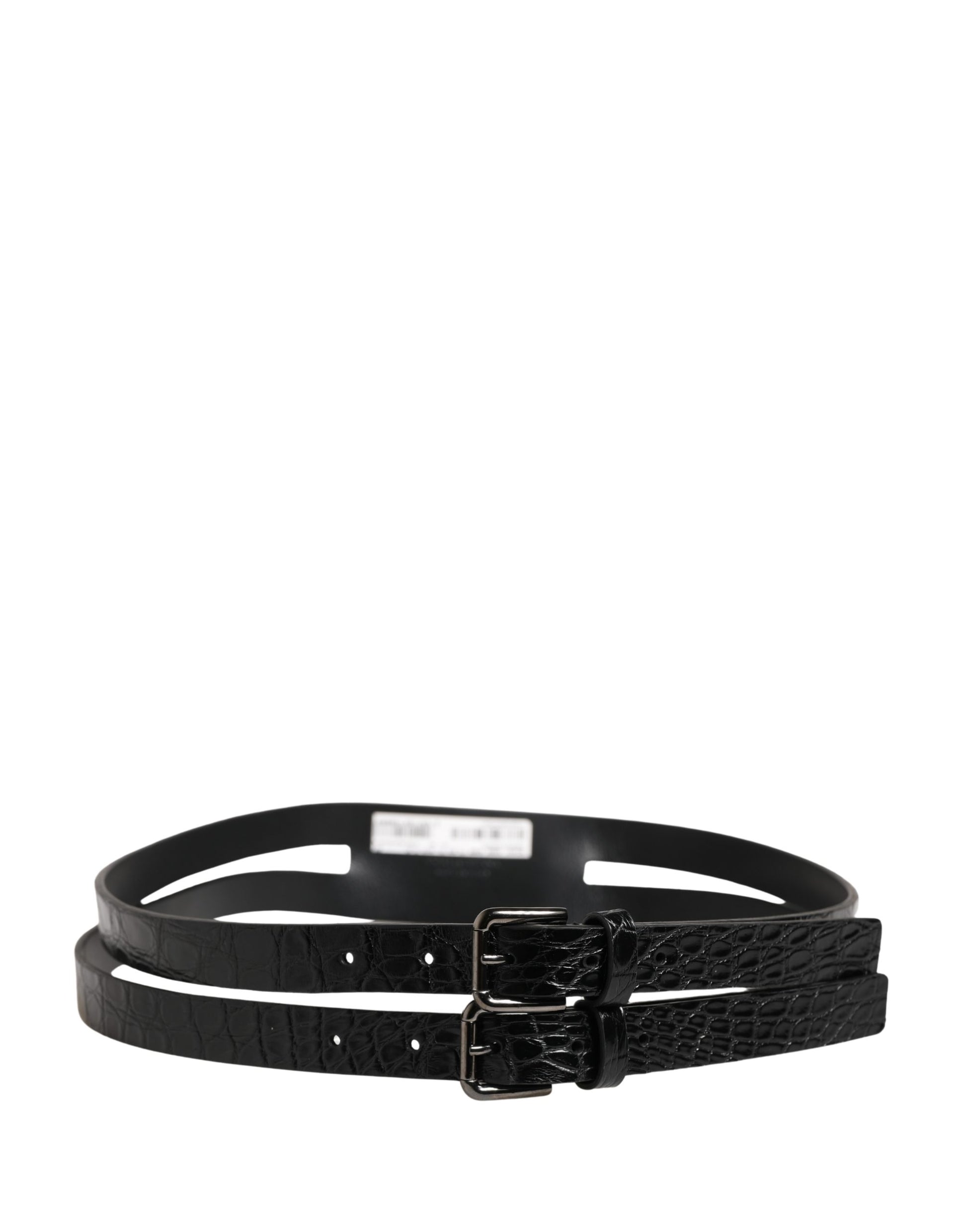 Dolce & Gabbana Black Double Strap Leather Silver Buckle Belt Curated Luxury Accessories by Orvyn