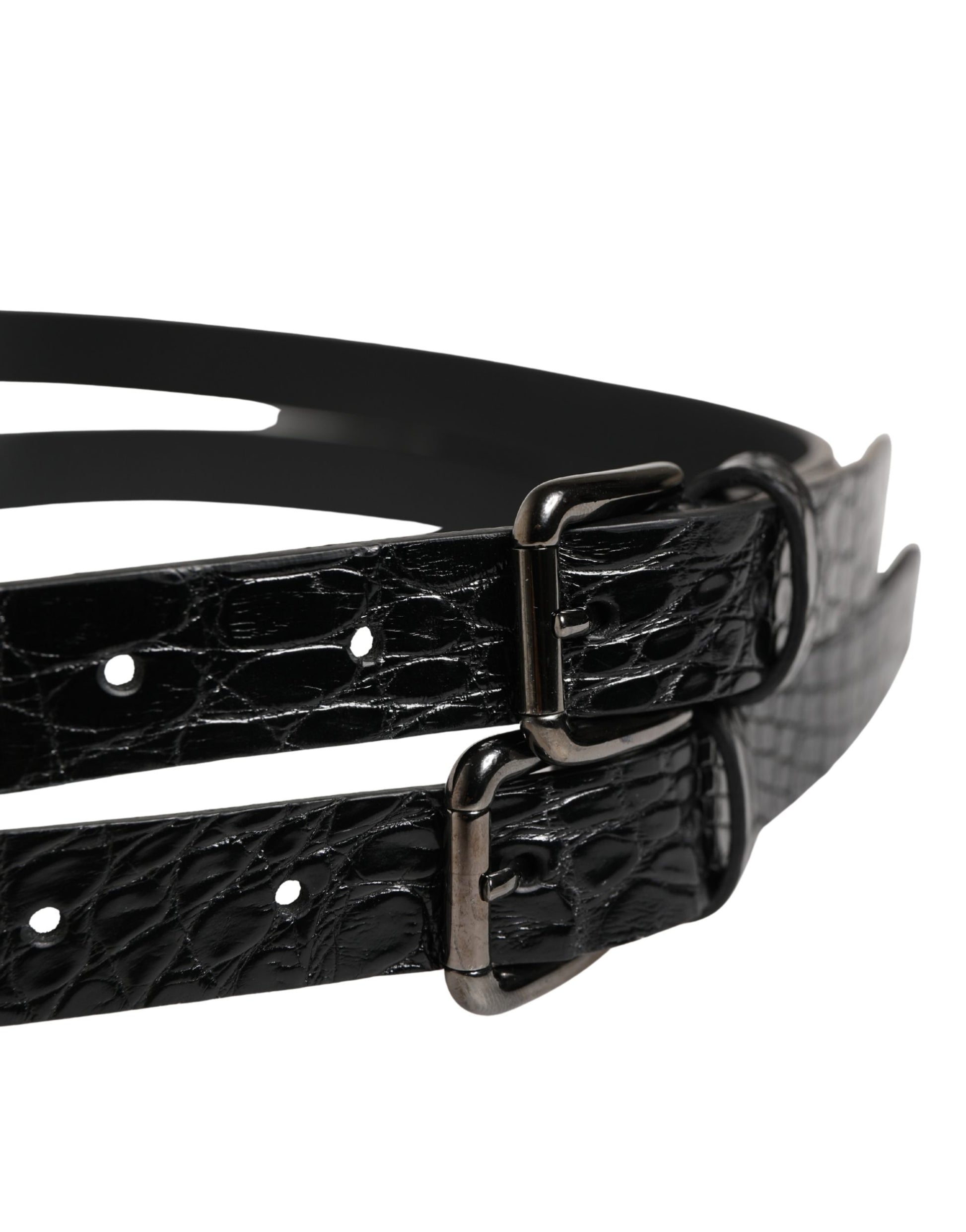 Dolce & Gabbana Black Double Strap Leather Silver Buckle Belt Curated Luxury Accessories by Orvyn