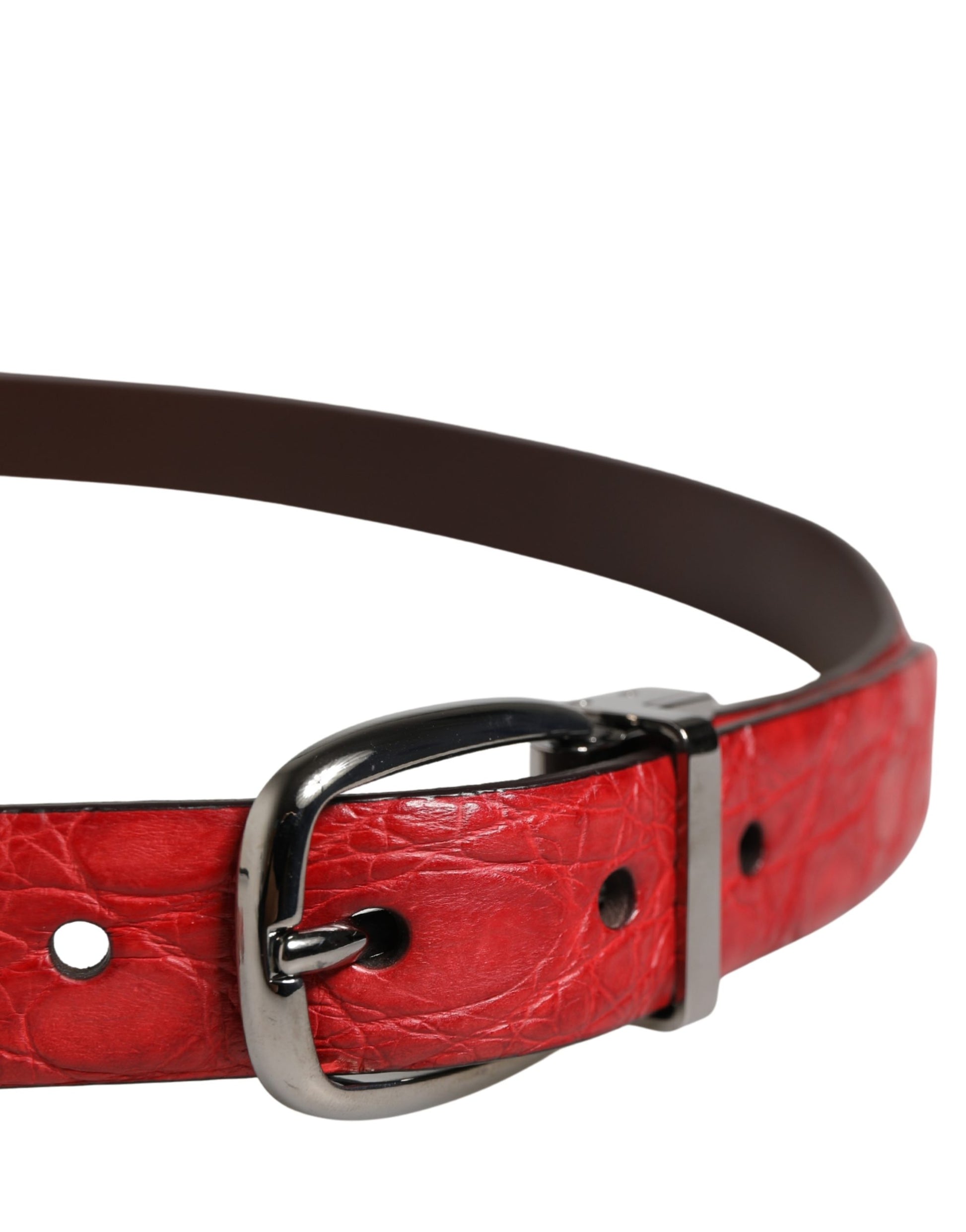 Dolce & Gabbana Men Red Exotic Leather Metal Buckle Belt Curated Luxury Accessories by Orvyn