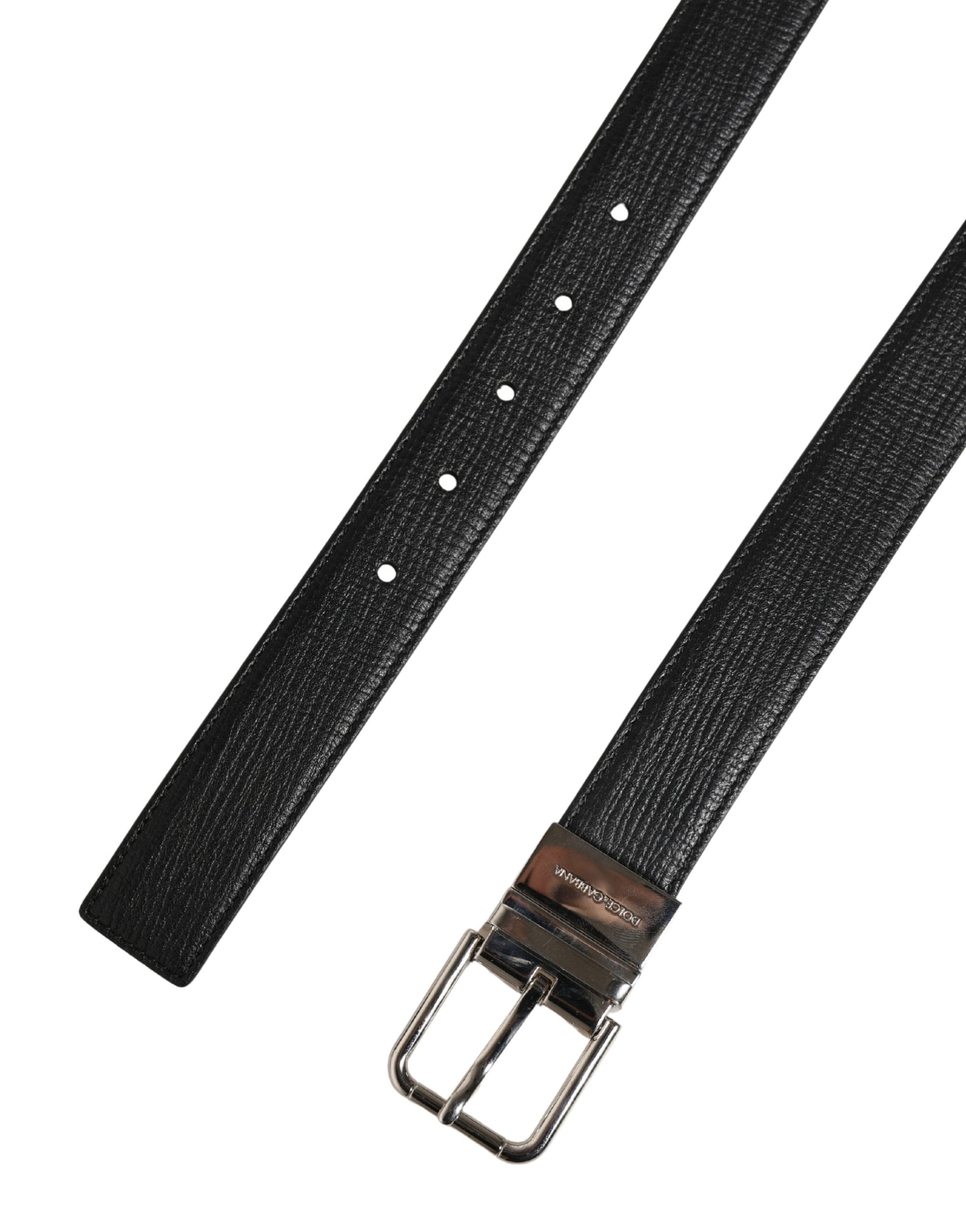 Dolce & Gabbana Men Black Classic Leather Metal Buckle Belt Curated Luxury Accessories by Orvyn