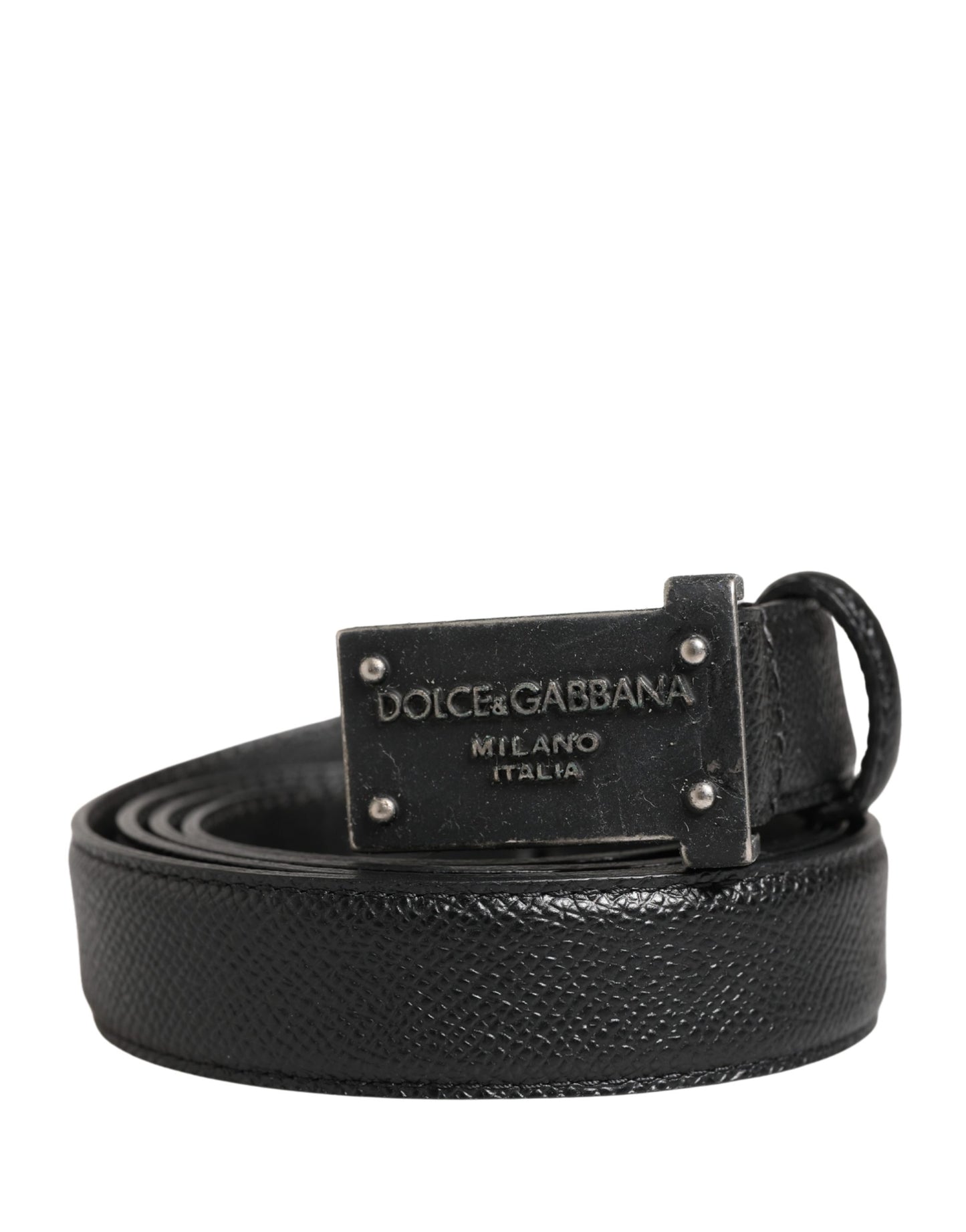 Dolce & Gabbana Men Black Calf Leather Logo Metal Buckle Belt Curated Luxury Accessories by Orvyn