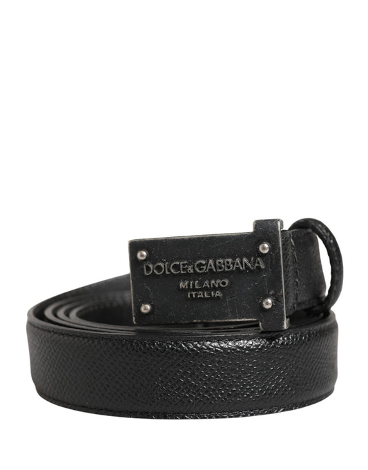 Dolce & Gabbana Men Black Calf Leather Logo Metal Buckle Belt Curated Luxury Accessories by Orvyn