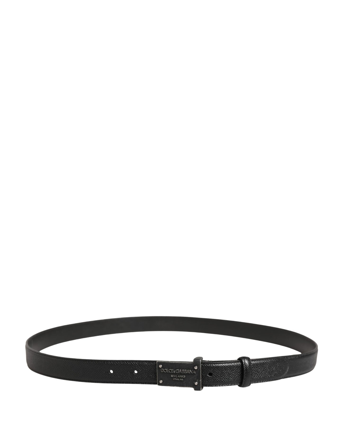 Dolce & Gabbana Men Black Calf Leather Logo Metal Buckle Belt Curated Luxury Accessories by Orvyn