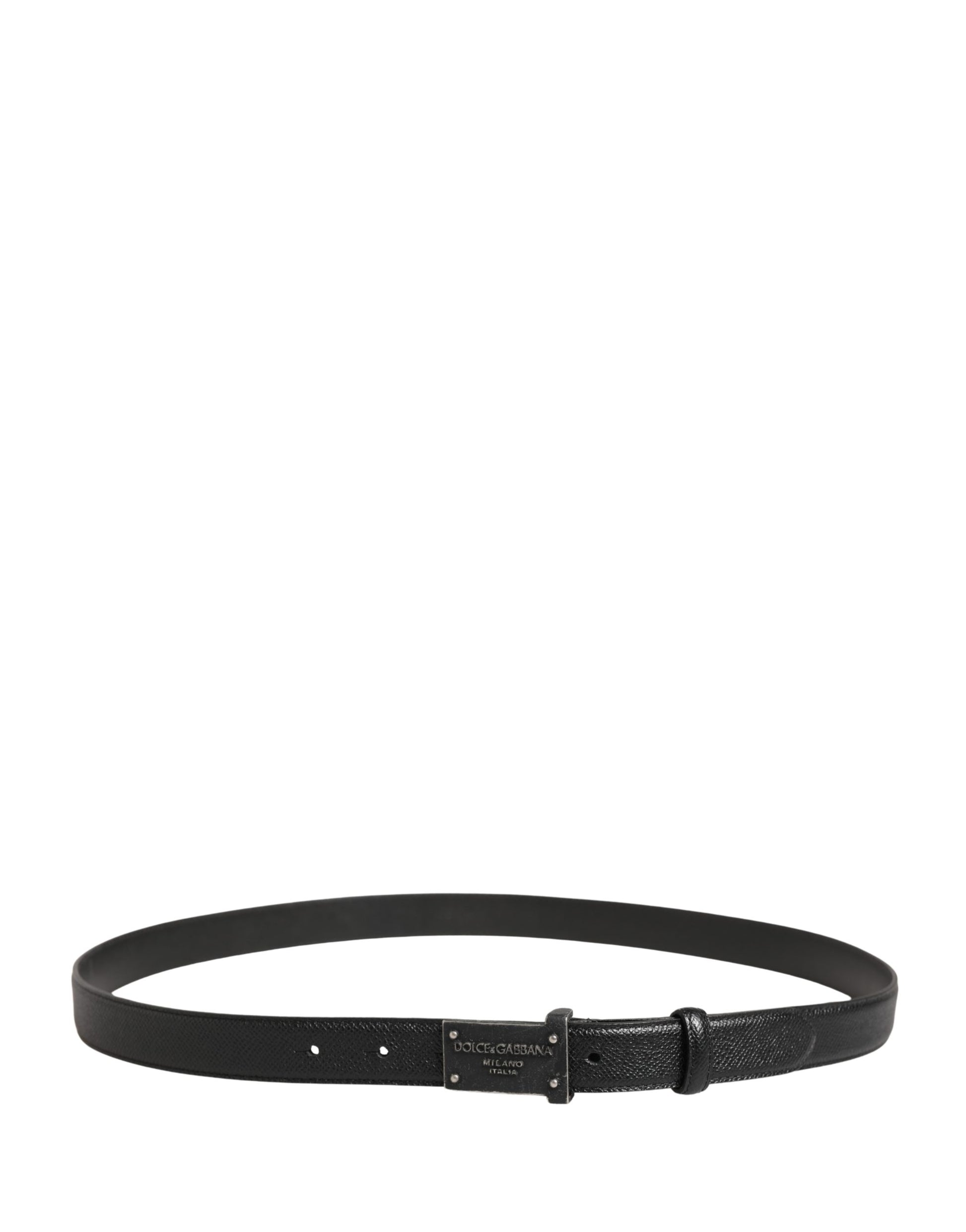 Dolce & Gabbana Men Black Calf Leather Logo Metal Buckle Belt Curated Luxury Accessories by Orvyn