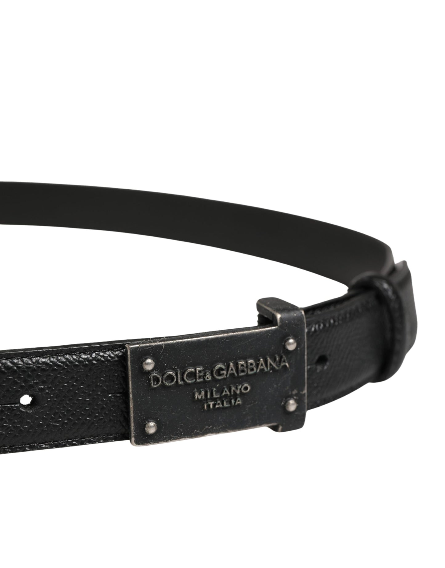 Dolce & Gabbana Men Black Calf Leather Logo Metal Buckle Belt Curated Luxury Accessories by Orvyn