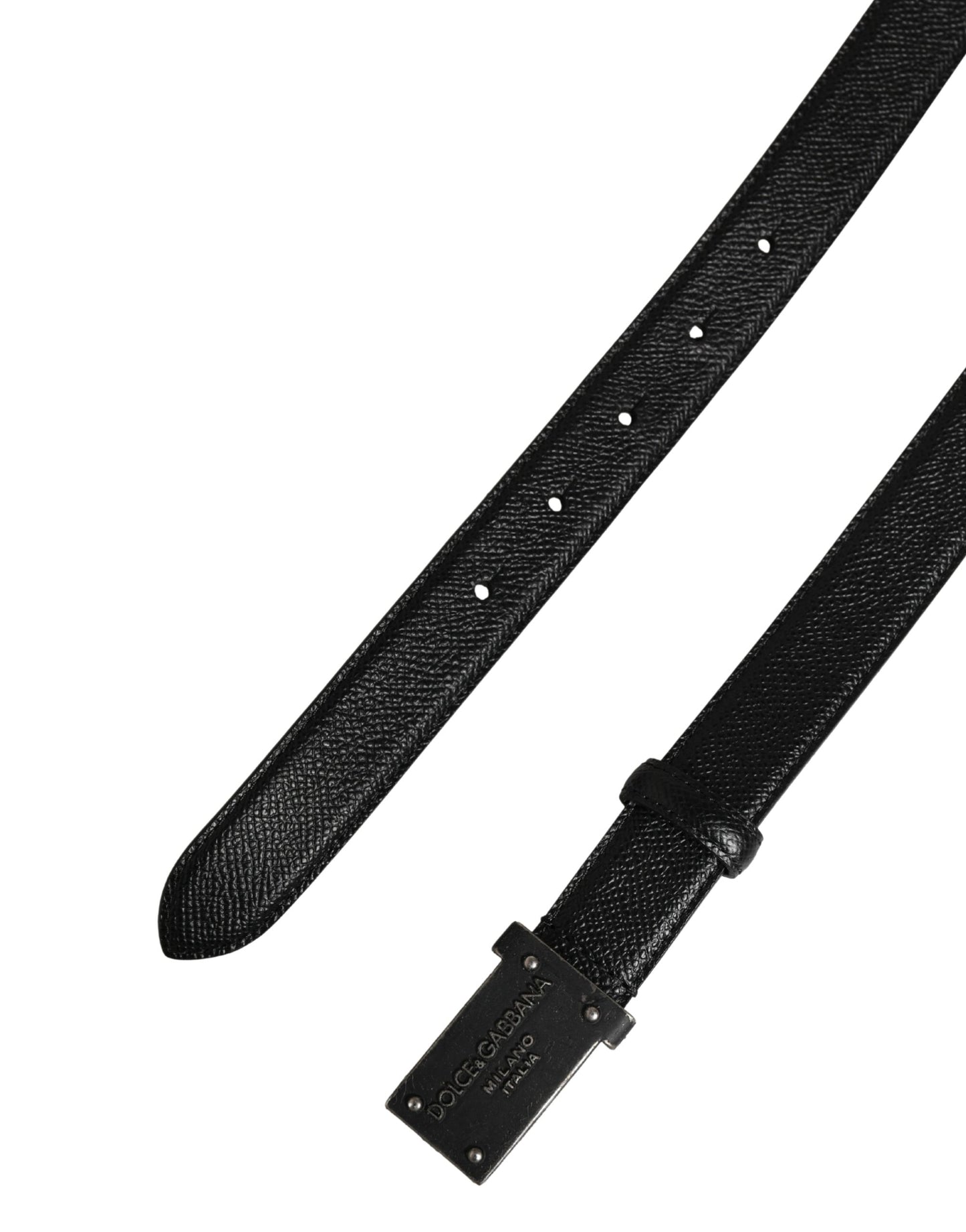 Dolce & Gabbana Men Black Calf Leather Logo Metal Buckle Belt Curated Luxury Accessories by Orvyn