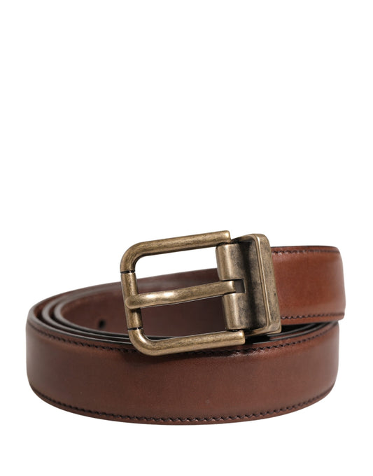 Dolce & Gabbana Men Brown Classic Leather Metal Buckle Belt Curated Luxury Accessories by Orvyn