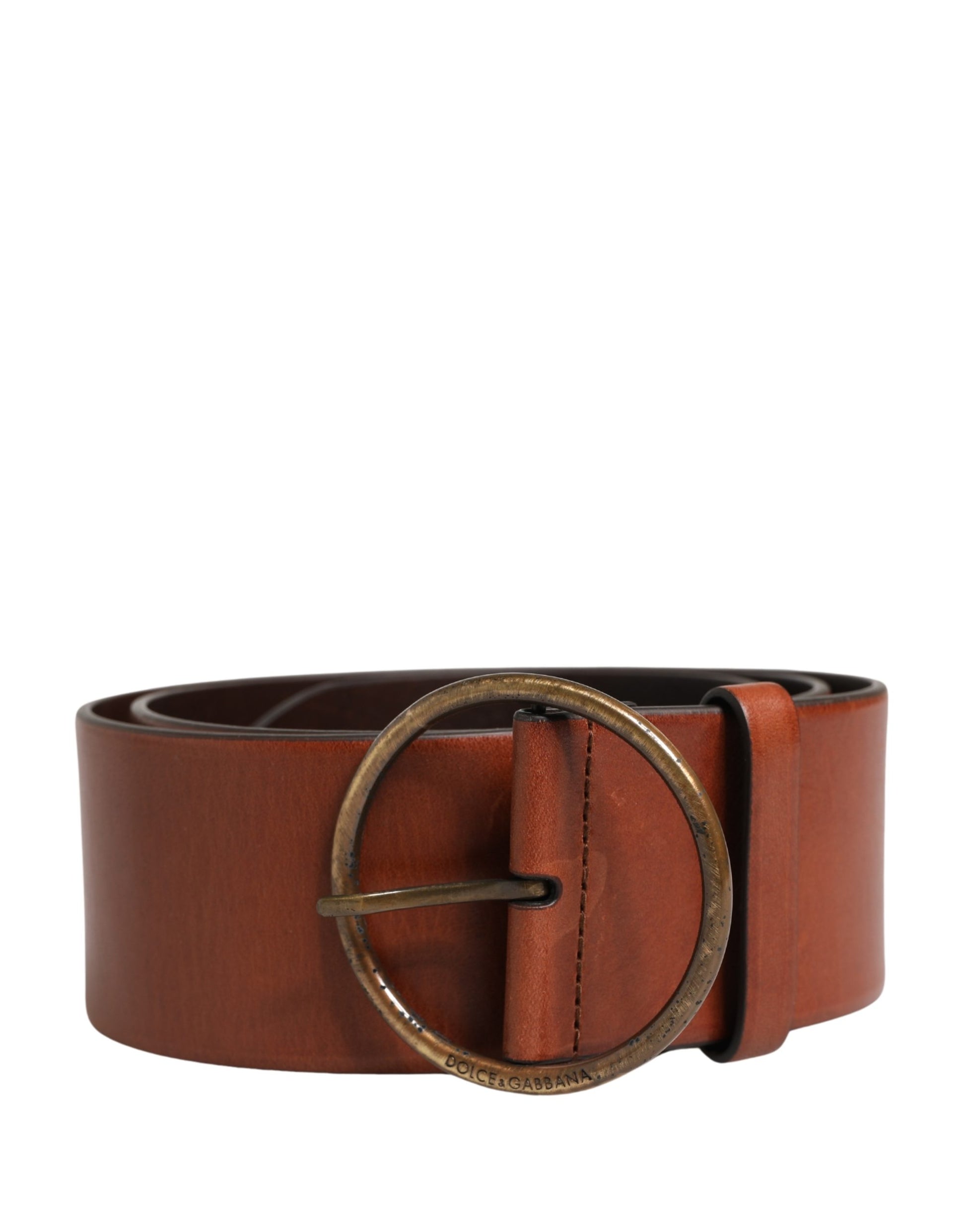 Dolce & Gabbana Men Brown Leather Wide Waist Metal Round Buckle Belt Curated Luxury Accessories by Orvyn