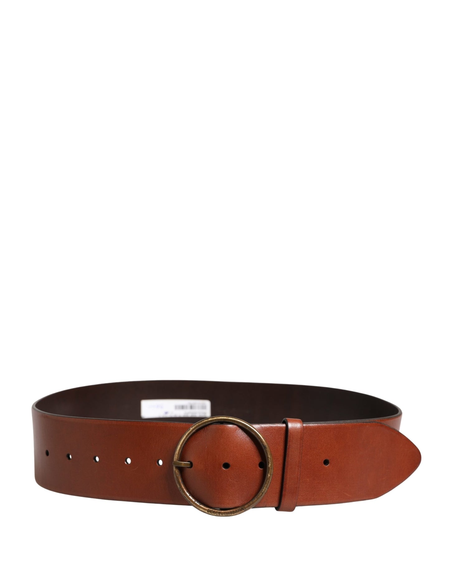 Dolce & Gabbana Men Brown Leather Wide Waist Metal Round Buckle Belt Curated Luxury Accessories by Orvyn