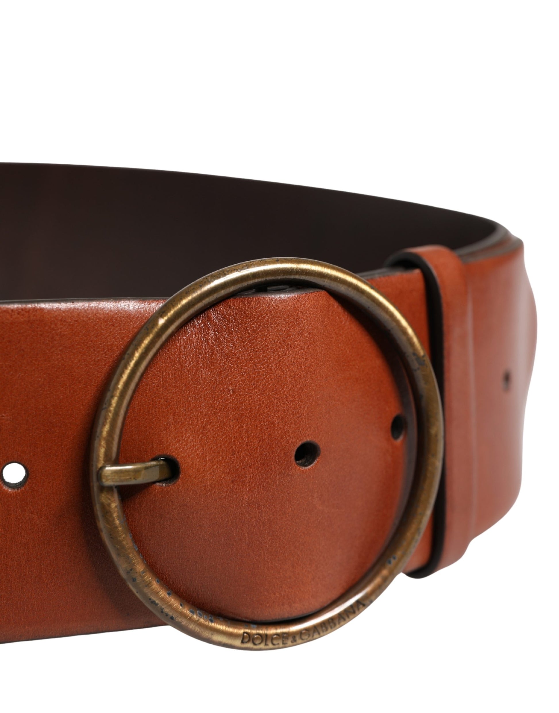 Dolce & Gabbana Men Brown Leather Wide Waist Metal Round Buckle Belt Curated Luxury Accessories by Orvyn