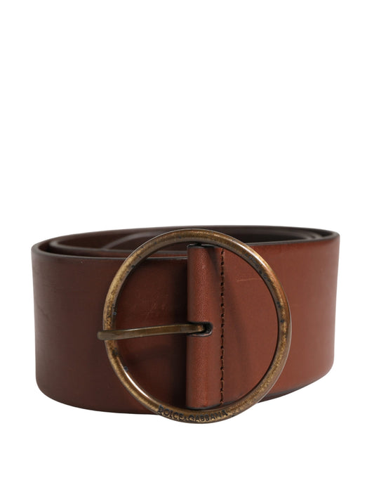 Dolce & Gabbana Brown Leather Wide Waist Metal Round Belt Curated Luxury Accessories by Orvyn