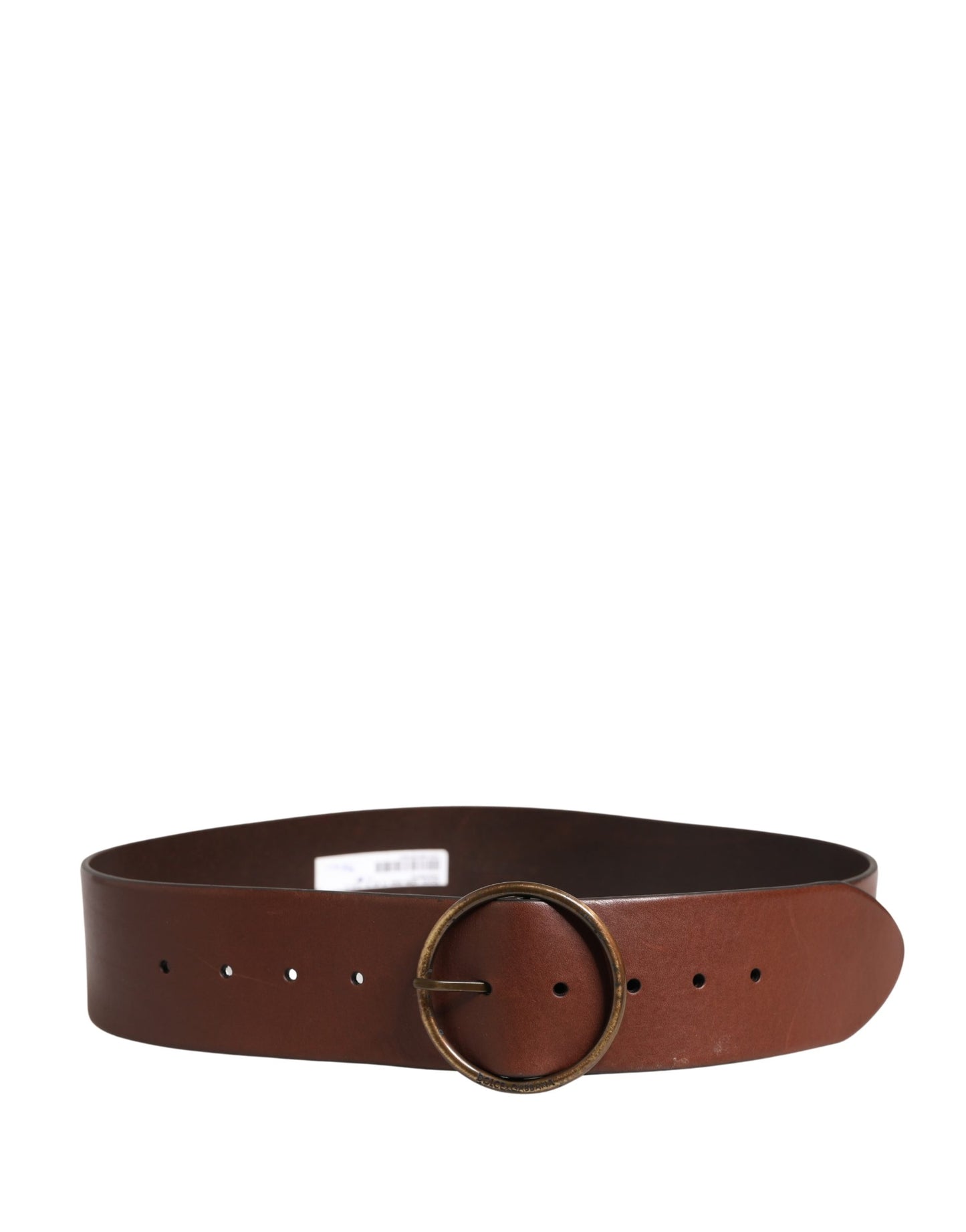 Dolce & Gabbana Brown Leather Wide Waist Metal Round Belt Curated Luxury Accessories by Orvyn
