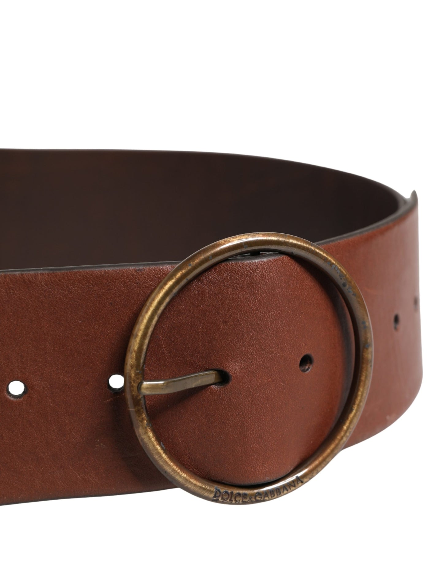 Dolce & Gabbana Brown Leather Wide Waist Metal Round Belt Curated Luxury Accessories by Orvyn